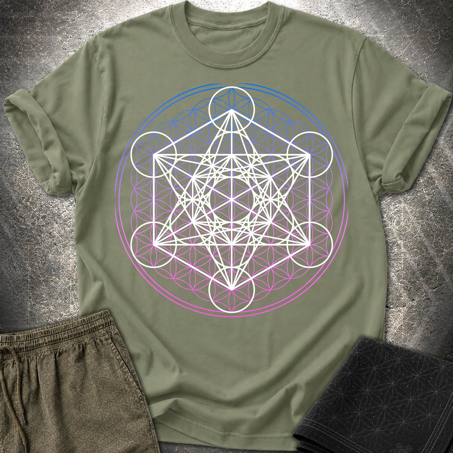White Metatron Gradient Flower T-Shirt - White Metatron Gradient Flower T-Shirt - Military Green