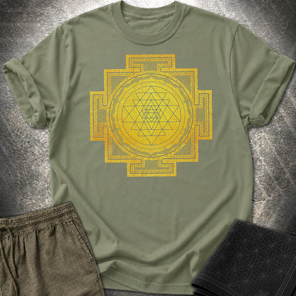 Sri Yantra Intricate Patterns T-Shirt - Sri Yantra Intricate Patterns T-Shirt - Military Green
