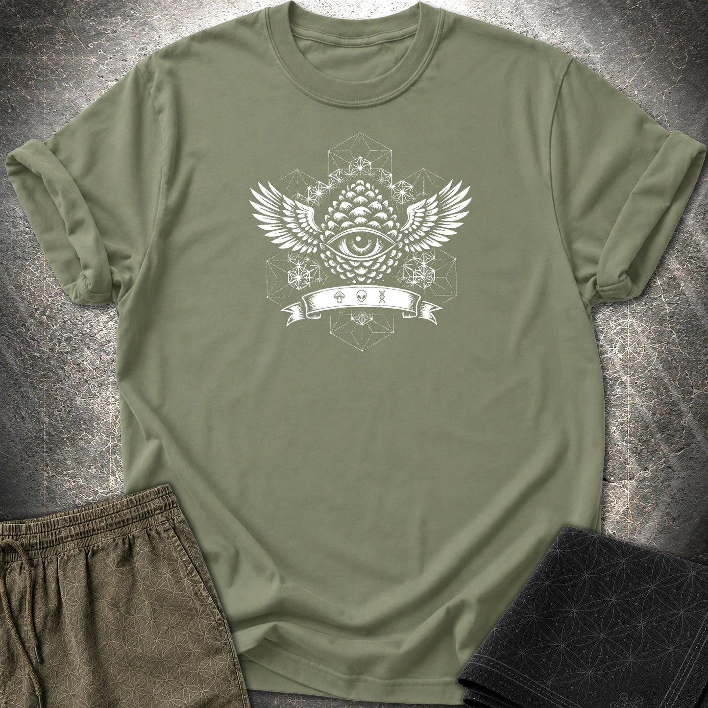 Pineal Eye Sacred Geometry T-Shirt - Pineal Eye Sacred Geometry T-Shirt - Military Green