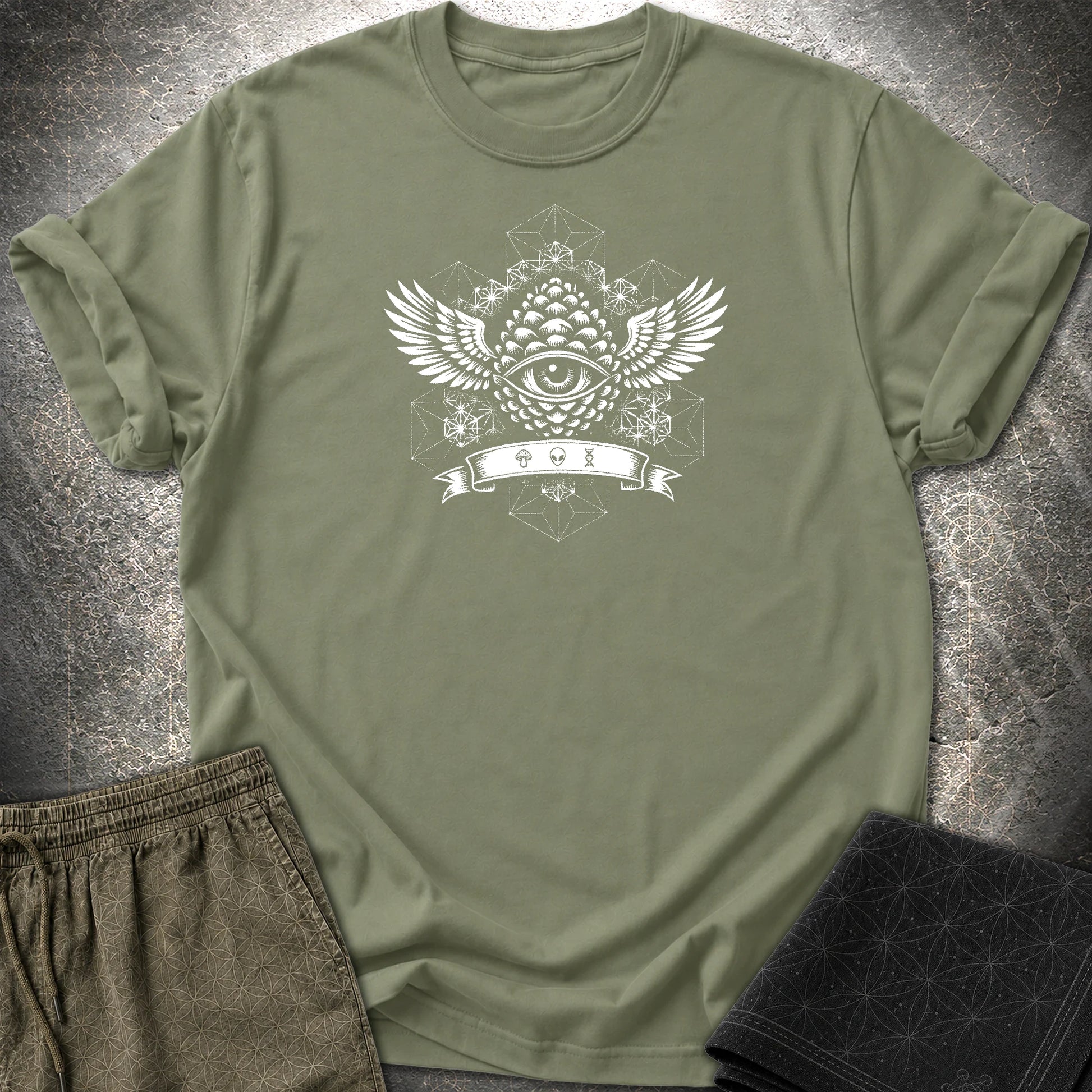 Pineal Eye Sacred Geometry T-Shirt - Pineal Eye Sacred Geometry T-Shirt - Military Green