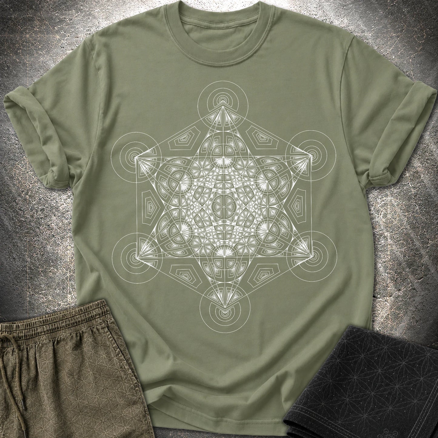 Metatron's Cube Mosaic T-Shirt - Metatron's Cube Mosaic T-Shirt - Military Green