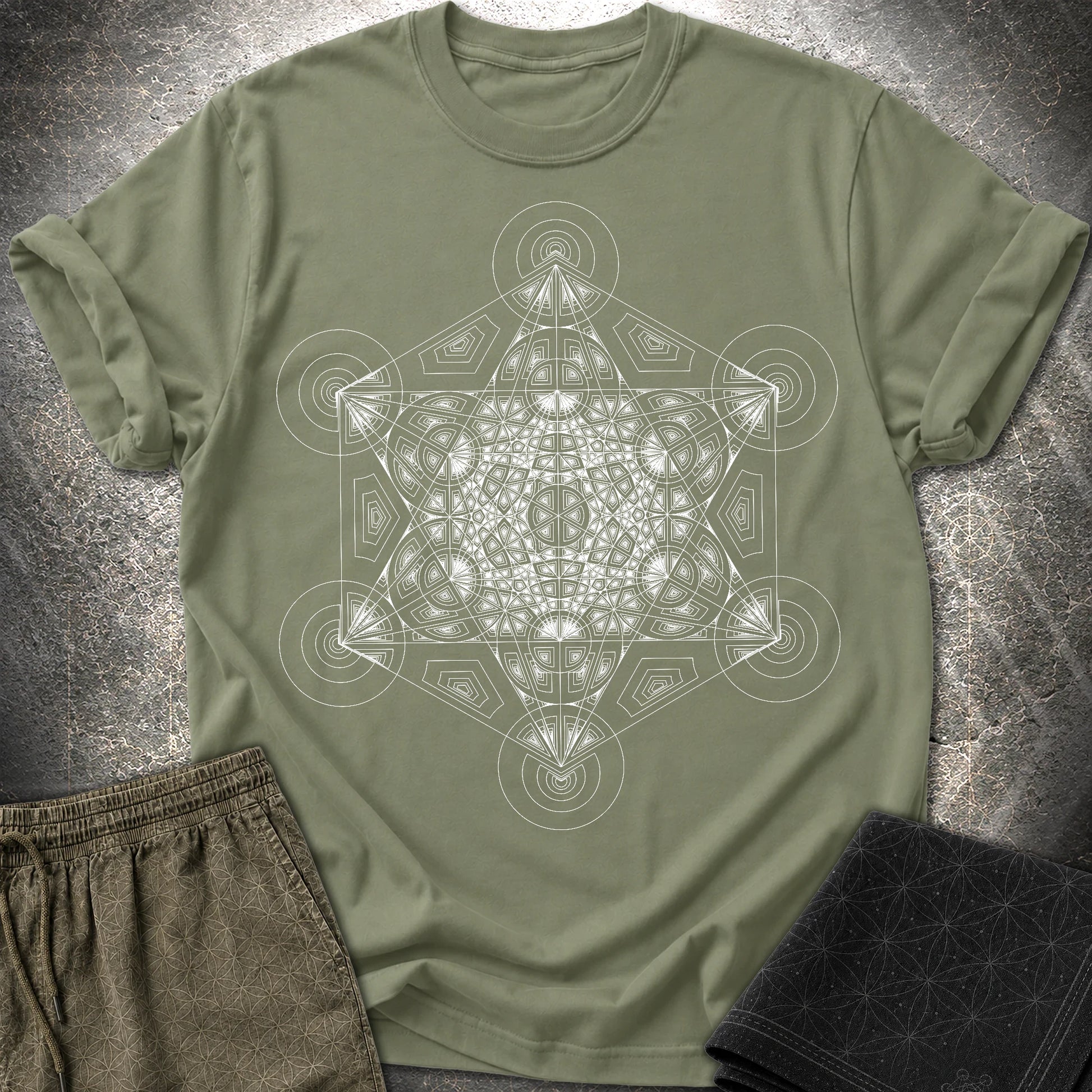 Metatron's Cube Mosaic T-Shirt - Metatron's Cube Mosaic T-Shirt - Military Green