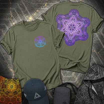 Intricate Metatron's Cube 2 Sided T-Shirt - Intricate Metatron's Cube 2 Sided T-Shirt - Military Green