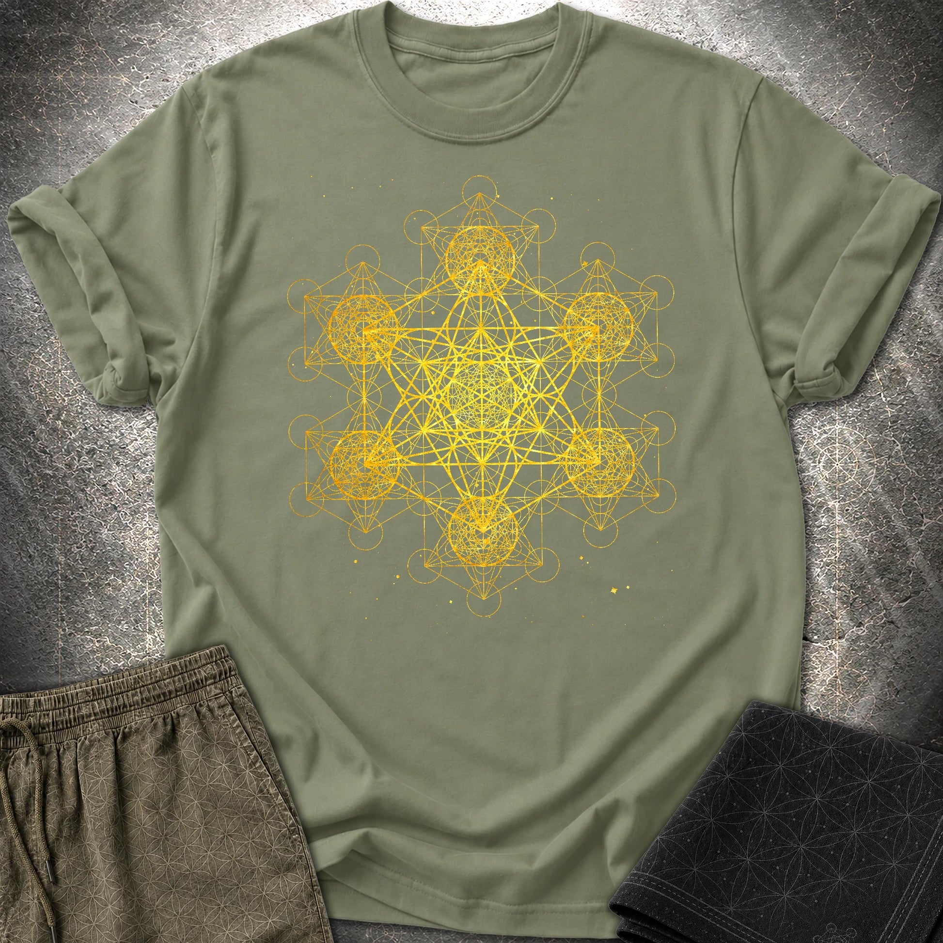 Fractal Metatron's Cube T-Shirt - Fractal Metatron's Cube T-Shirt - Military Green
