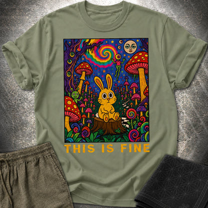This Is Fine Rabbit T-Shirt - This Is Fine Rabbit T-Shirt - Military Green