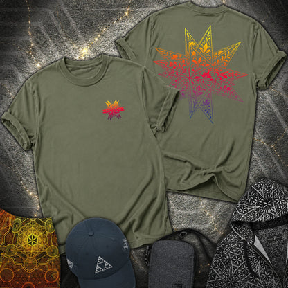 Colorful Stellated Dodecahedron 2 Sided T-Shirt - Colorful Stellated Dodecahedron 2 Sided T-Shirt - Military Green