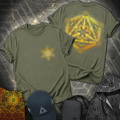 Interdimensional Tesseract Metatron 2 Sided T-Shirt - Interdimensional Tesseract Metatron 2 Sided T-Shirt - Military Green