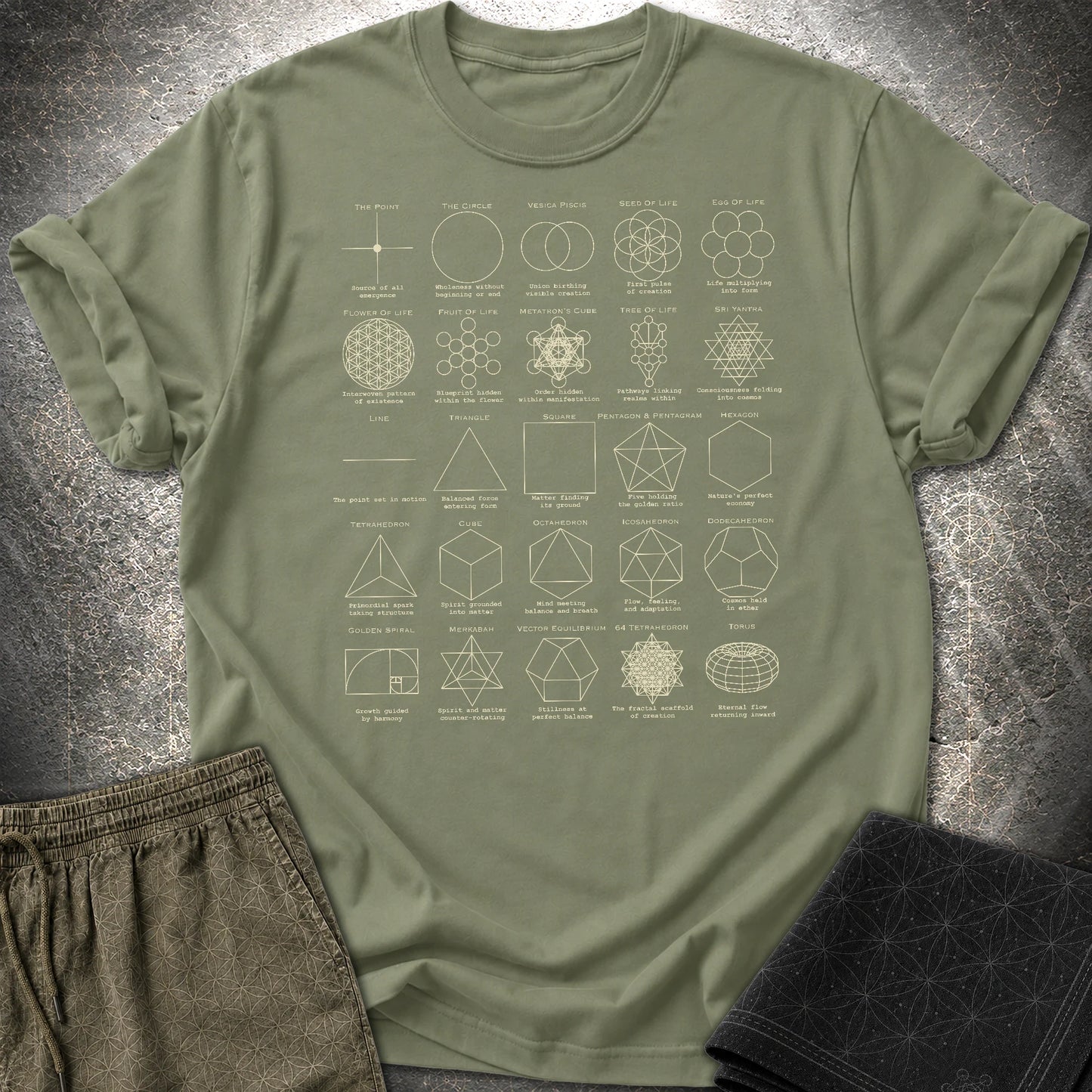 Sacred Geometry Figures T-Shirt - Sacred Geometry Figures T-Shirt - Military Green