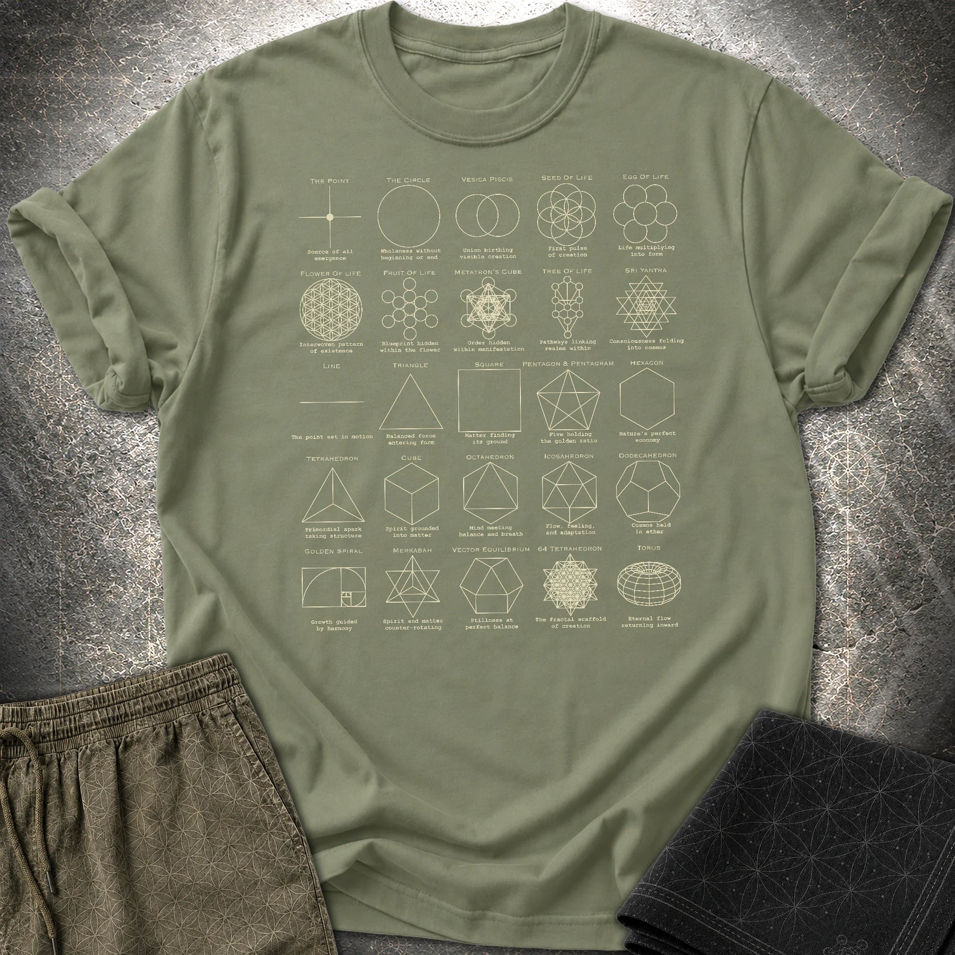 Sacred Geometry Figures T-Shirt - Sacred Geometry Figures T-Shirt - Military Green