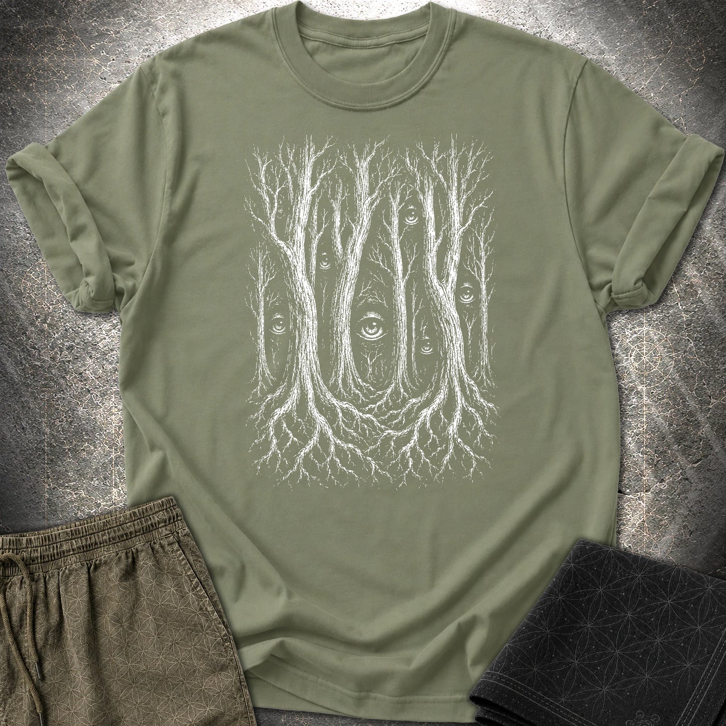 Forest Consciousness Watching T-Shirt - Forest Consciousness Watching T-Shirt - Military Green