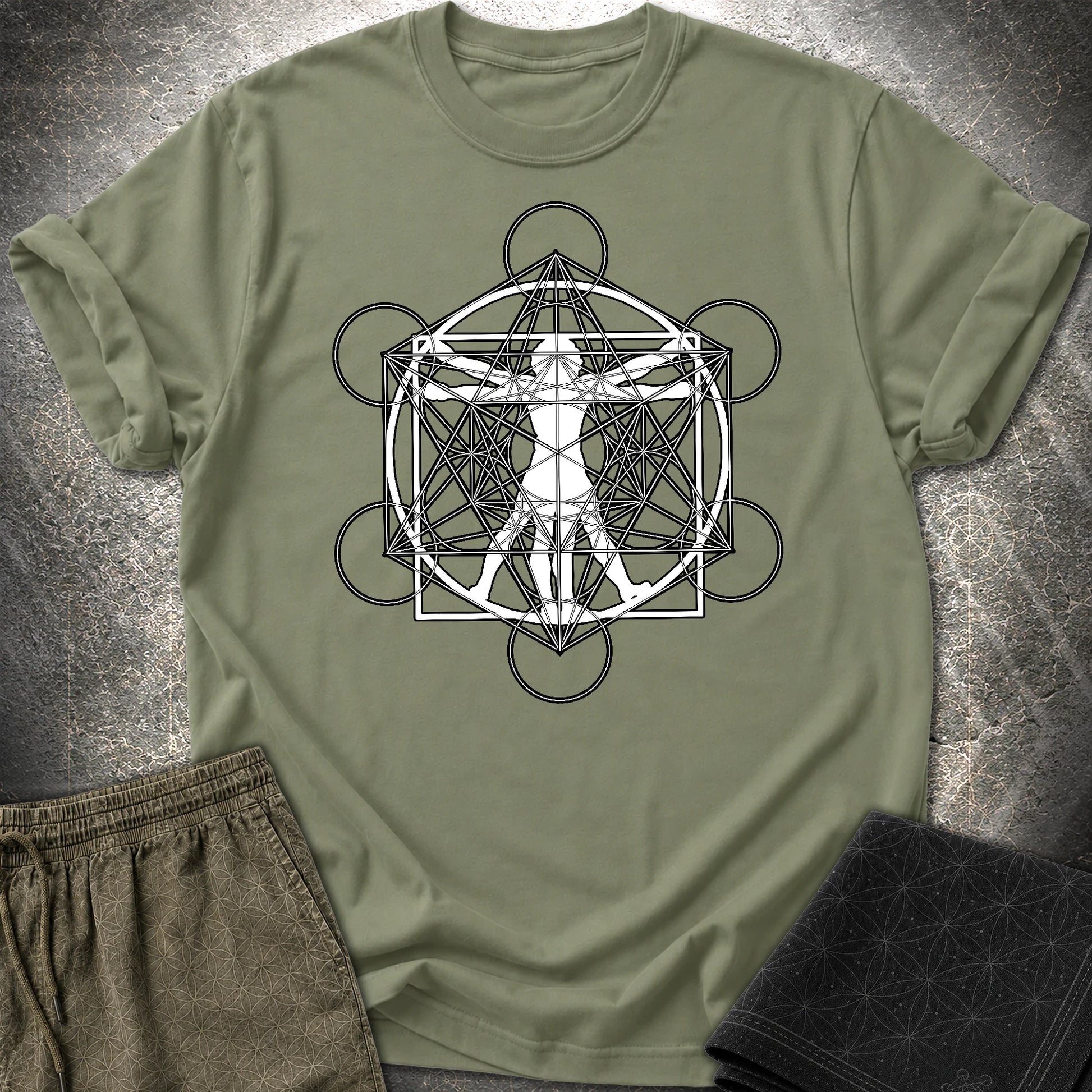 Vitruvian Man Metatron T-Shirt - Vitruvian Man Metatron T-Shirt - Military Green