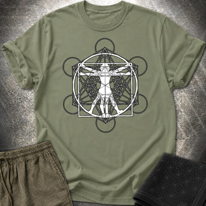 Vitruvian Man Metatron T-Shirt - Vitruvian Man Metatron T-Shirt - Military Green