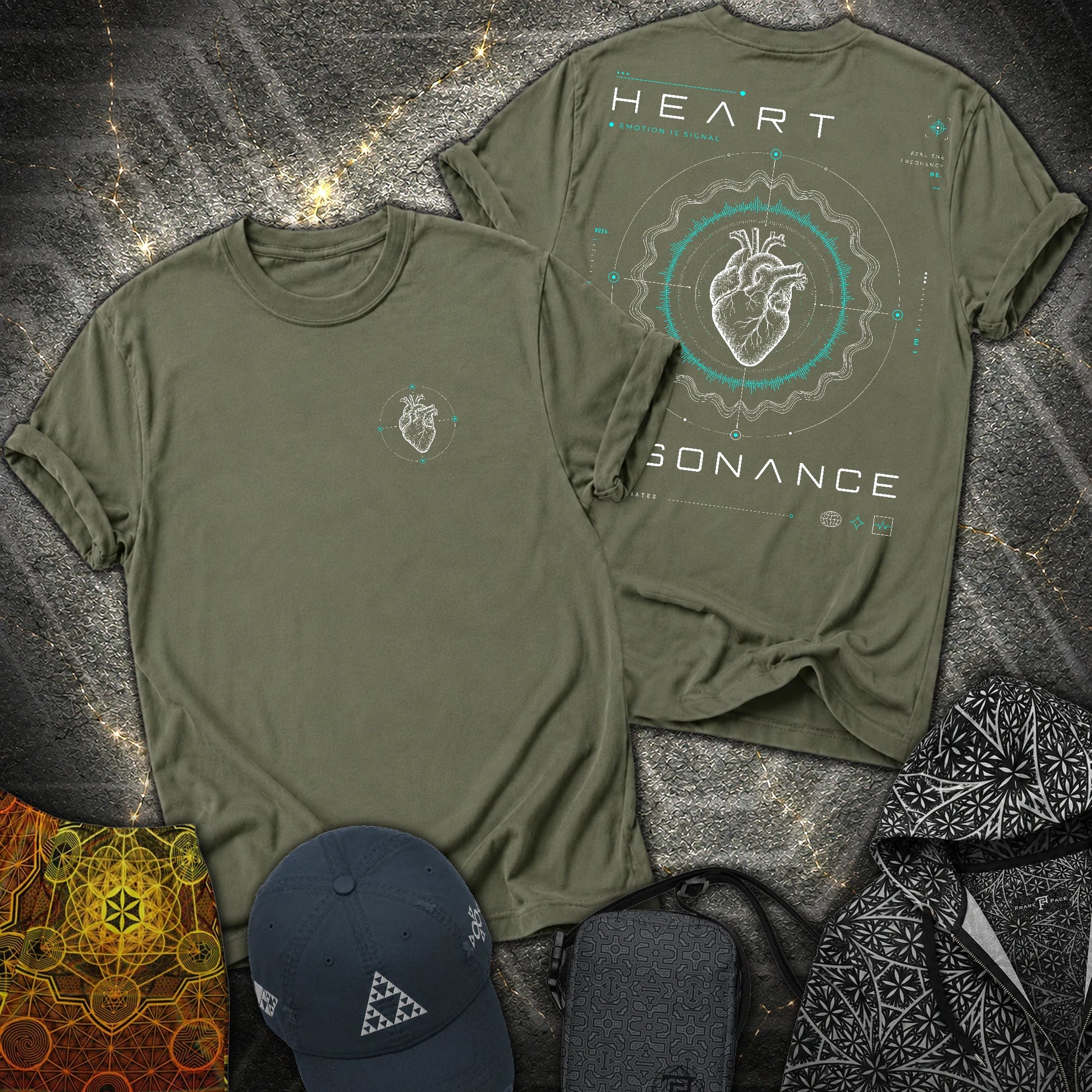 Heart Radiates - Heart Radiates 2 Sided T-Shirt - Military Green