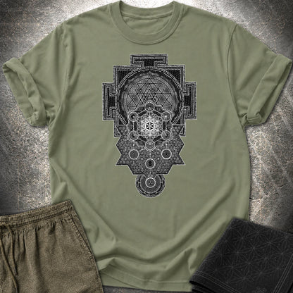 Sri Yantra Intricate Sacred Patterns T-Shirt - Sri Yantra Intricate Sacred Patterns T-Shirt - Military Green