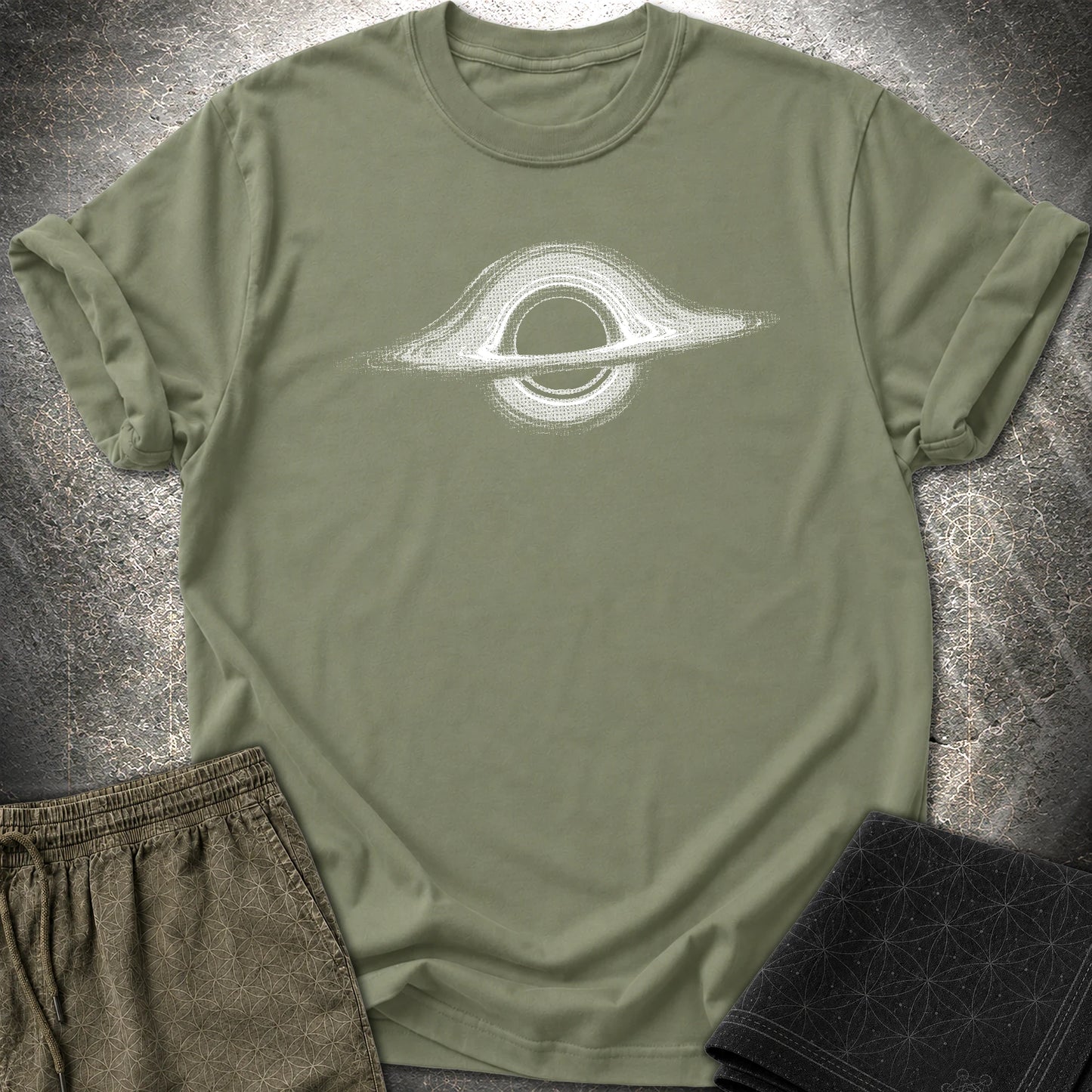 Black Hole T-Shirt, Cosmic Void Graphic Tee, Space Singularity Shirt, Minimal Astronomy Sci Fi Tee - Black Hole T-Shirt, Cosmic Void Graphic Tee, Space Singularity Shirt, Minimal Astronomy Sci Fi Tee - Military Green