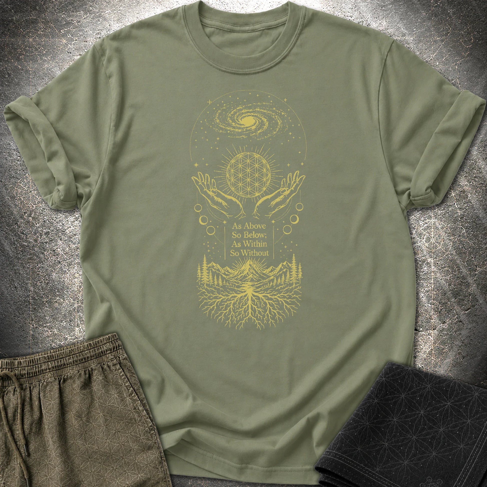 As Above So Below Flower Of Life T-Shirt - As Above So Below Flower Of Life T-Shirt - Military Green