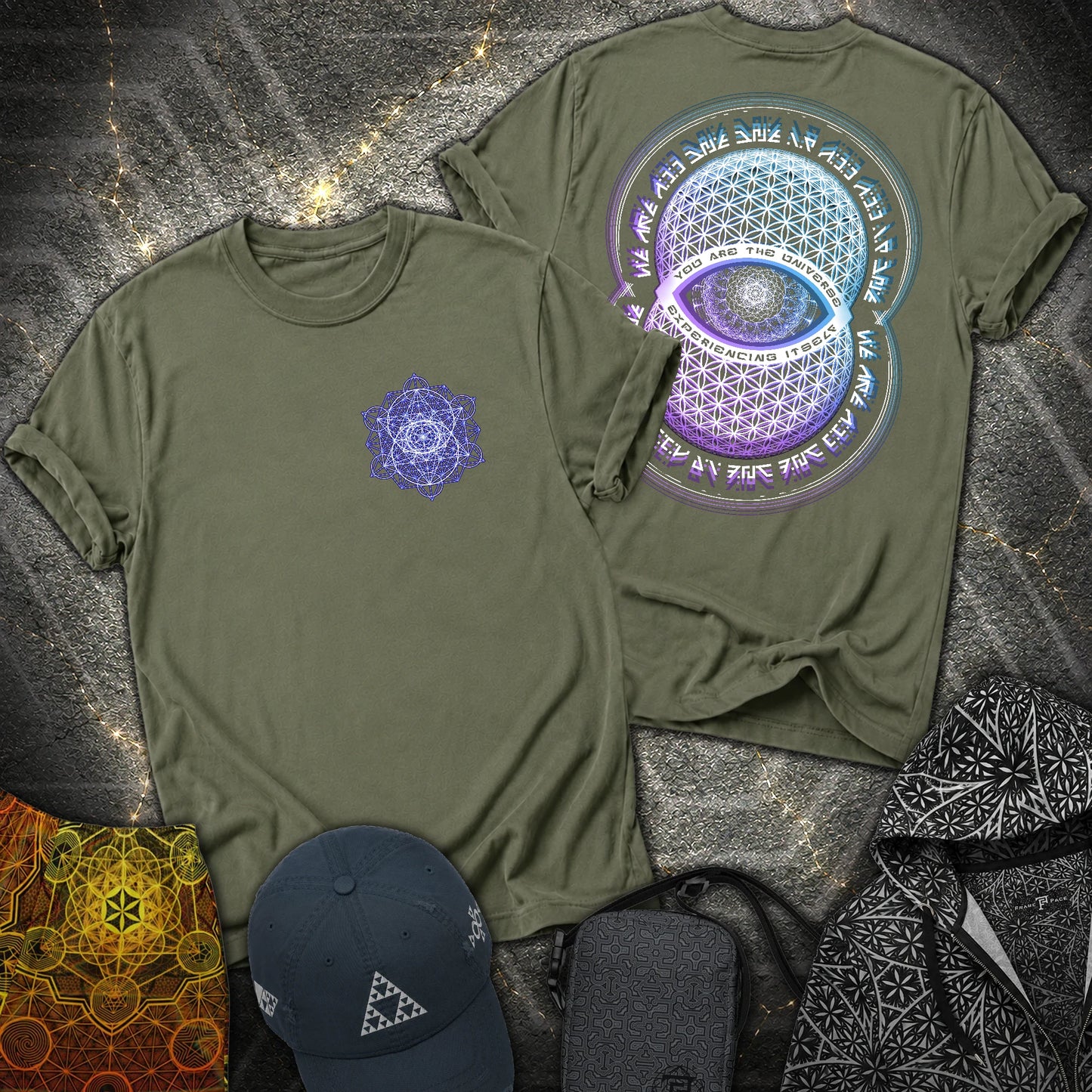 Alan Watts Universe 2 Sided T-Shirt - Alan Watts Universe 2 Sided T-Shirt - Military Green