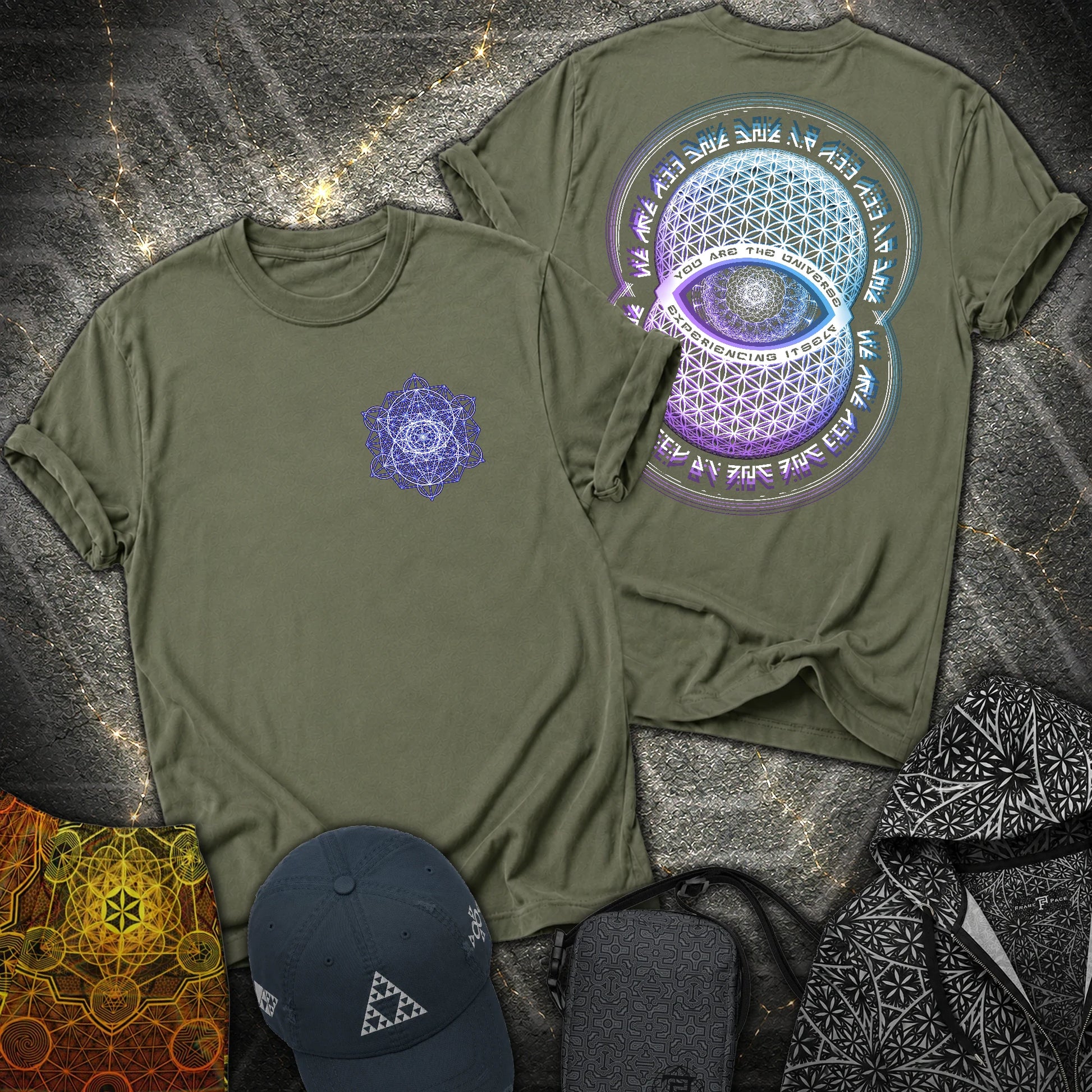 Alan Watts Universe 2 Sided T-Shirt - Alan Watts Universe 2 Sided T-Shirt - Military Green