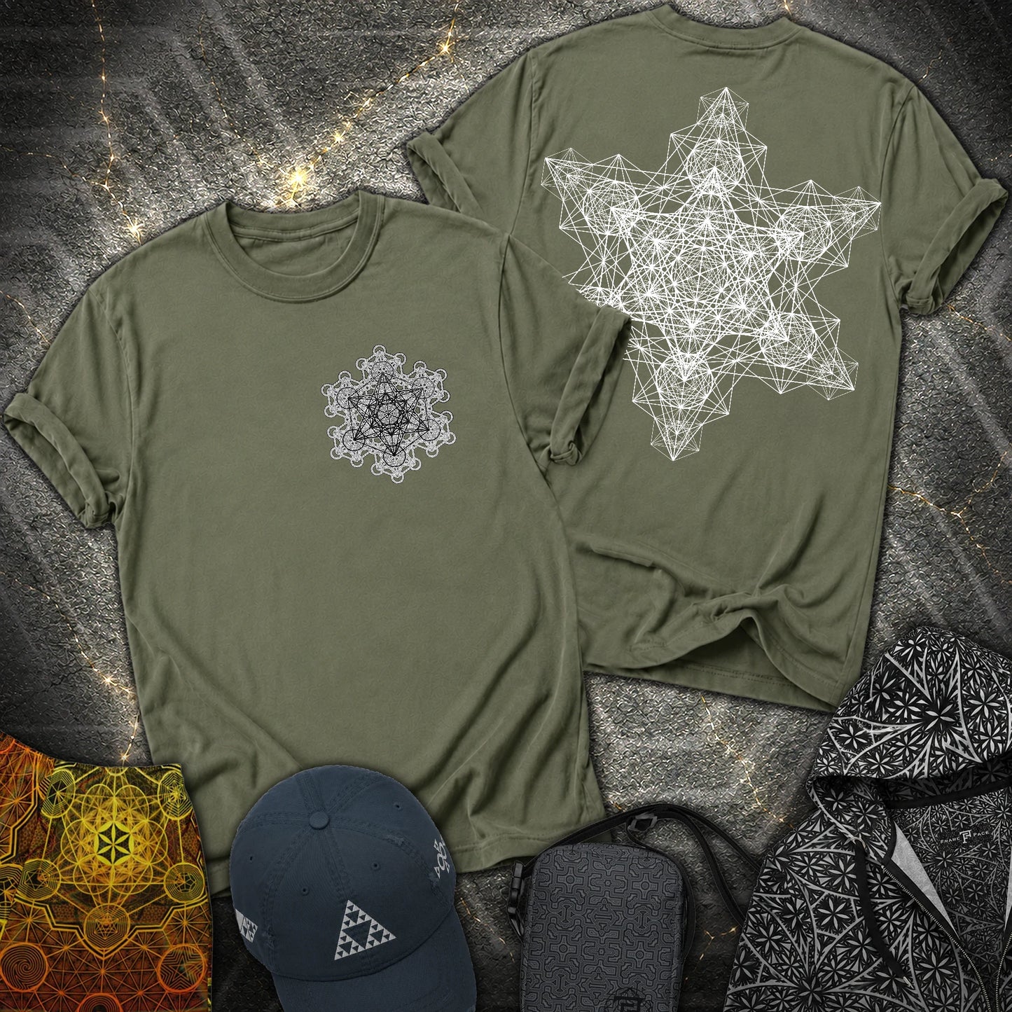 Metatron Fractal Star 2 Sided T-Shirt - Metatron Fractal Star 2 Sided T-Shirt - Military Green