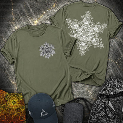 Metatron Fractal Star 2 Sided T-Shirt - Metatron Fractal Star 2 Sided T-Shirt - Military Green