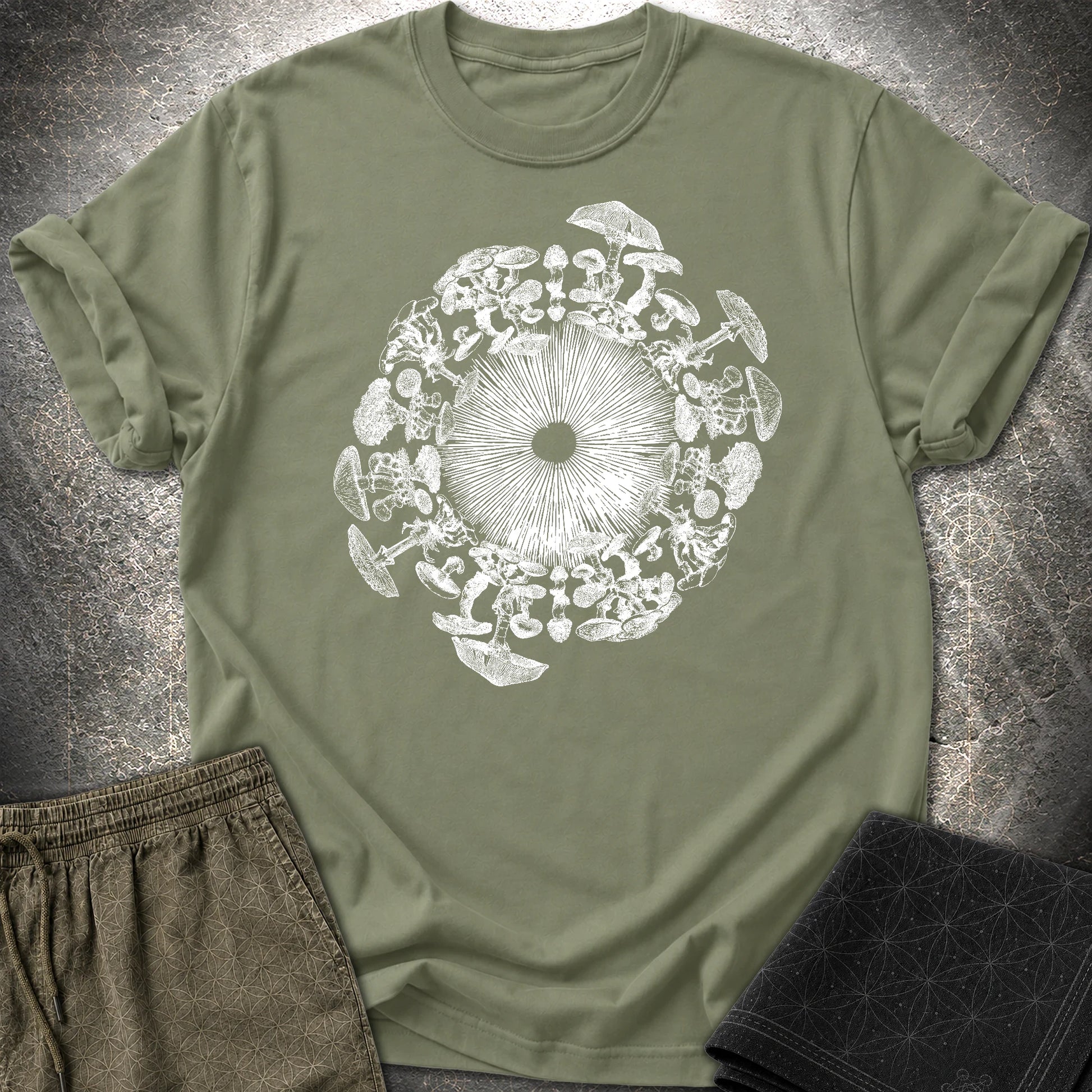 Mushroom Iris T-Shirt - Mushroom Iris T-Shirt - Military Green