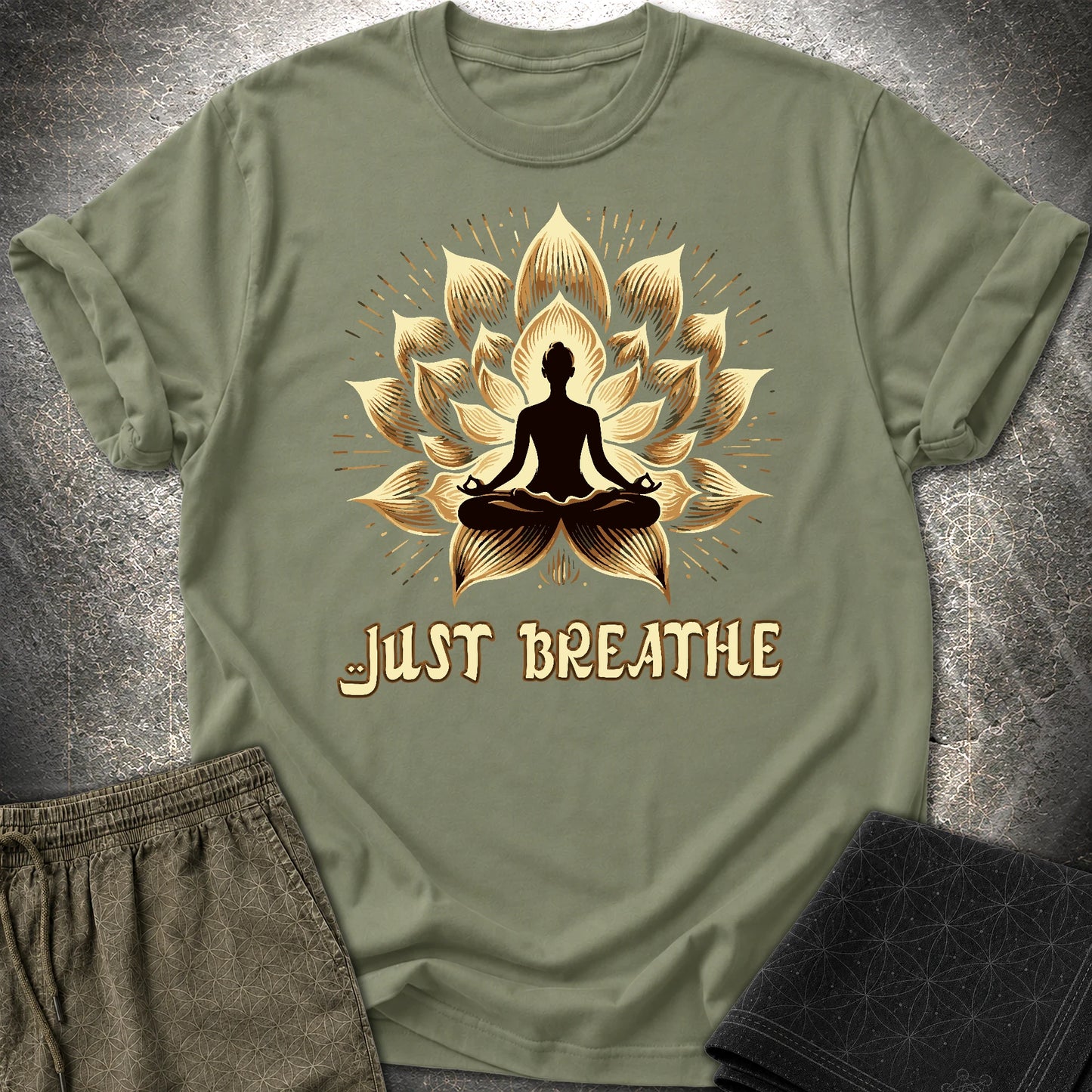 Just Breath Yoga Lotus T-Shirt - Just Breath Yoga Lotus T-Shirt - Military Green