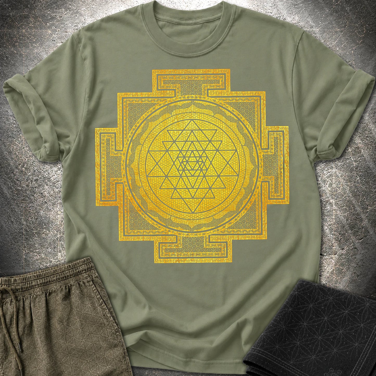 Sri Yantra Intricate Patterns T-Shirt - Sri Yantra Intricate Patterns T-Shirt - Military Green