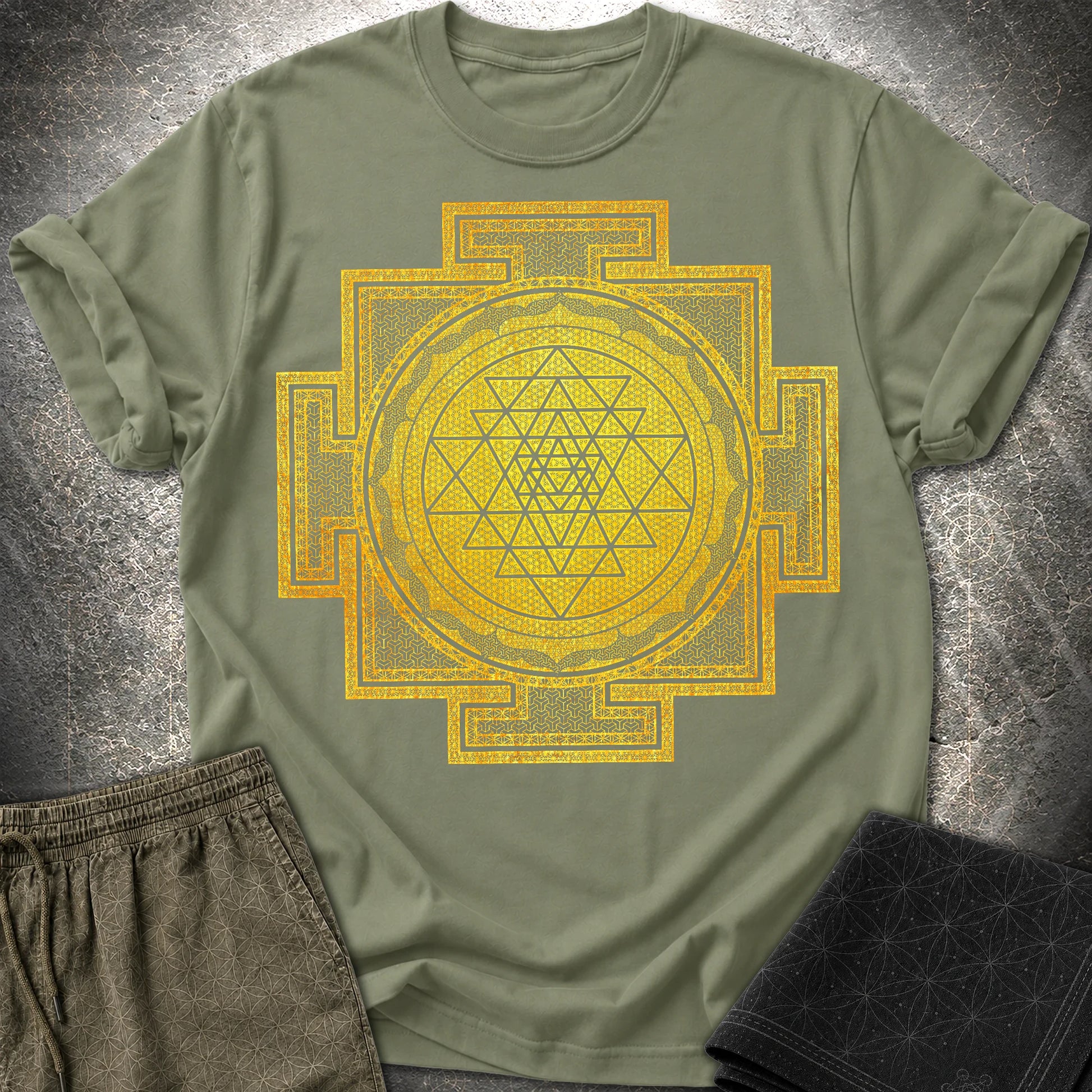 Sri Yantra Intricate Patterns T-Shirt - Sri Yantra Intricate Patterns T-Shirt - Military Green