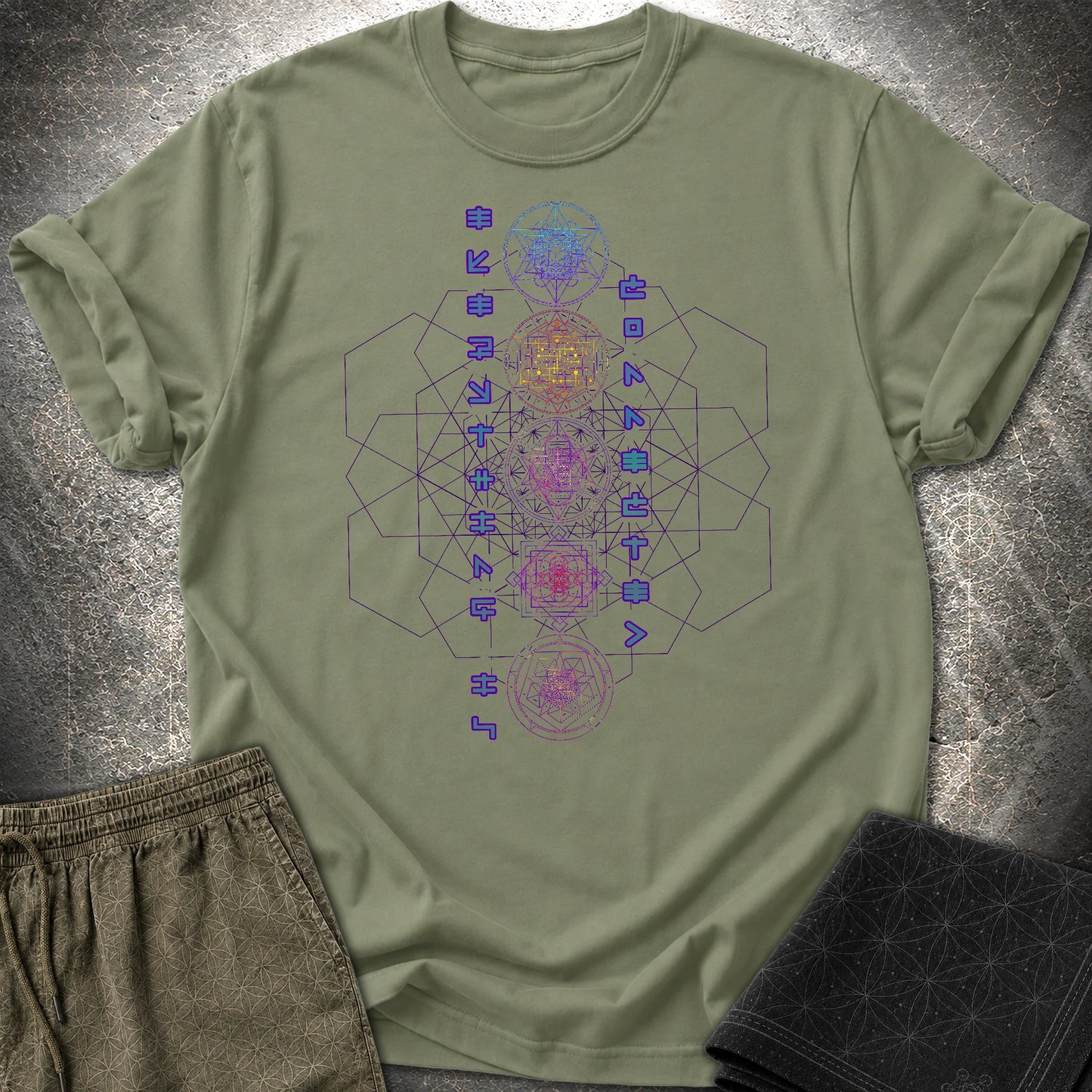 Everything Is Connected Sacred Geometry T-Shirt - Everything Is Connected Sacred Geometry T-Shirt - Military Green