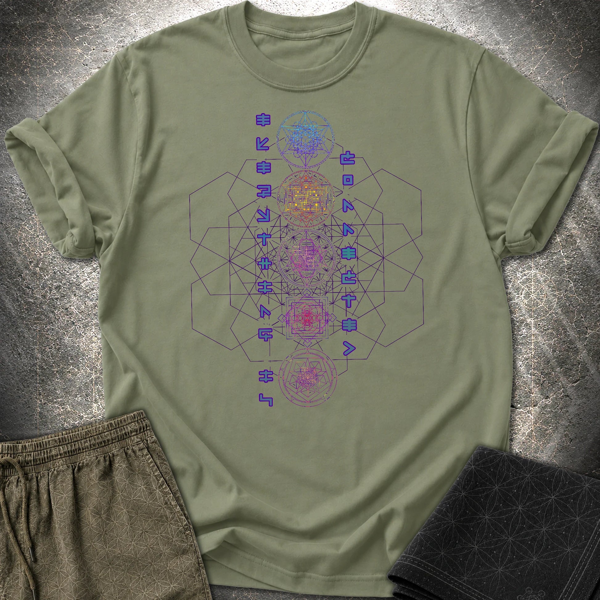 Everything Is Connected Sacred Geometry T-Shirt - Everything Is Connected Sacred Geometry T-Shirt - Military Green