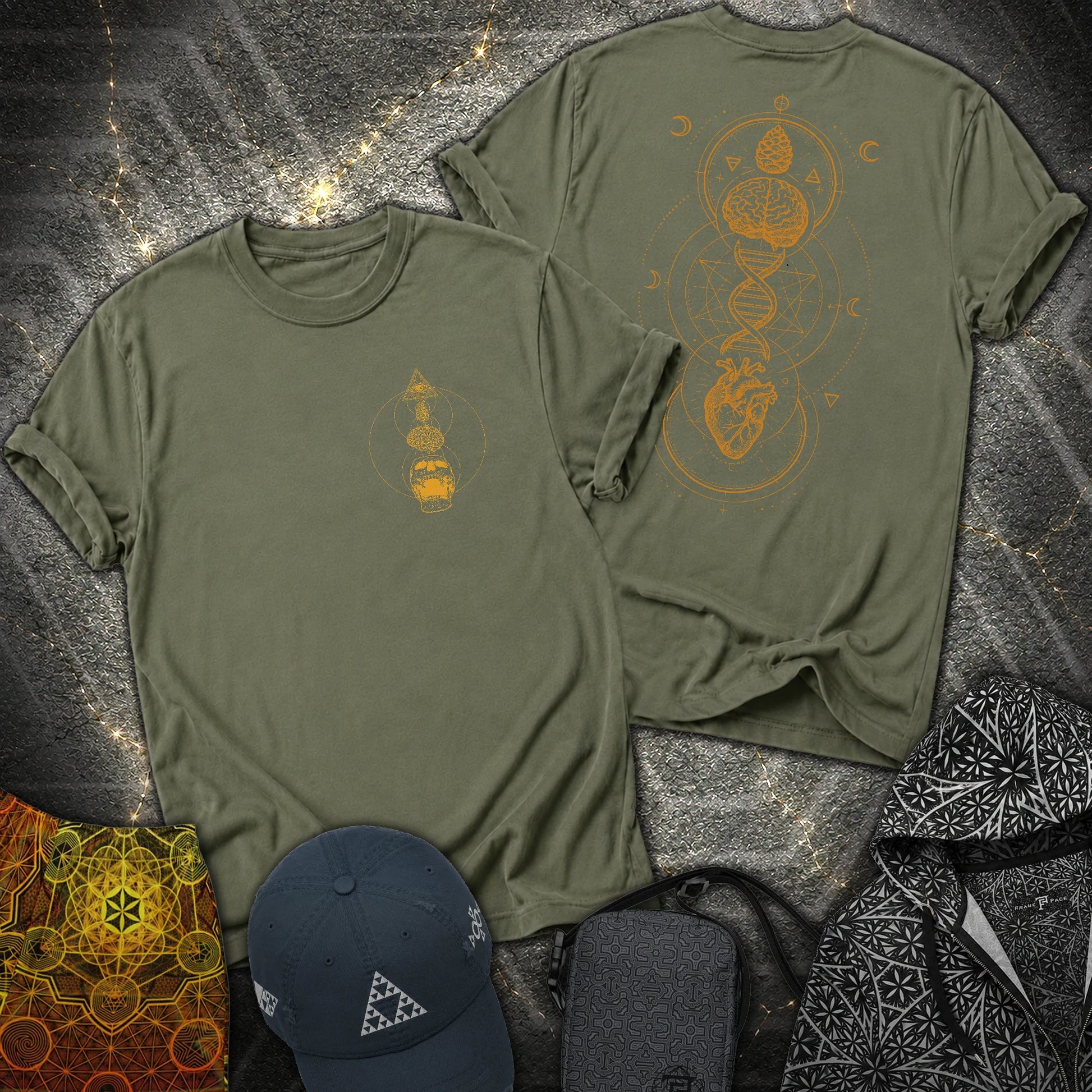 Tools Of The Trade Brain-Heart Coherence 2 Sided T-Shirt - Tools Of The Trade Brain-Heart Coherence 2 Sided T-Shirt - Military Green