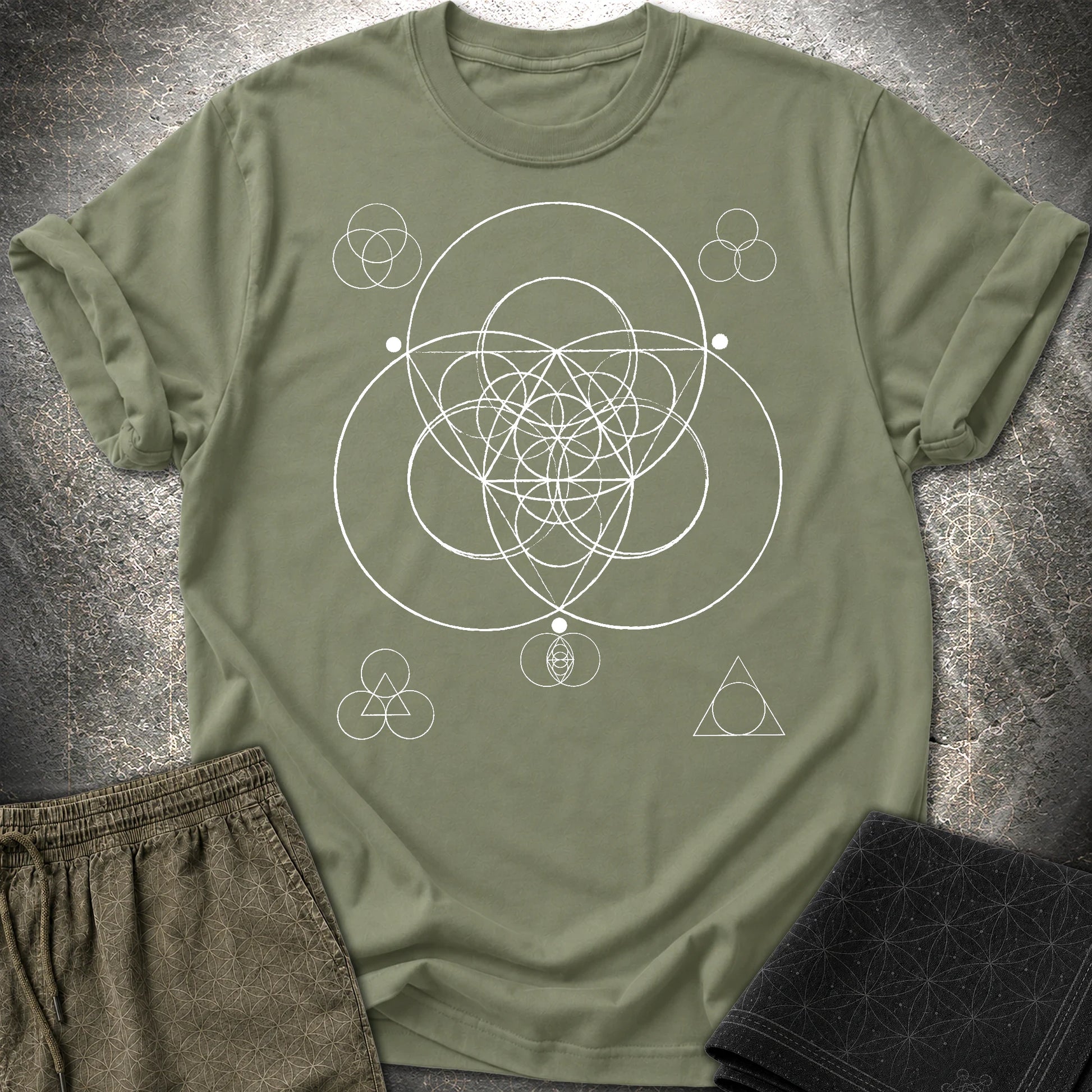 Geometric Triad T-Shirt - Geometric Triad T-Shirt - Military Green