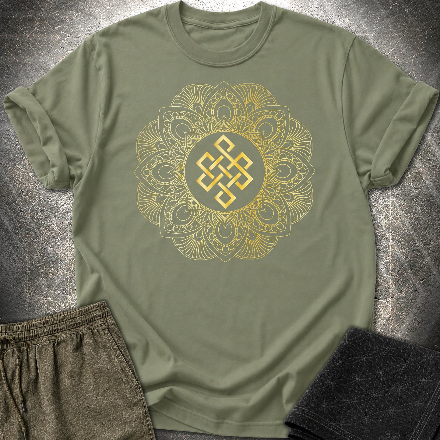 Endless Knot Mandala T-Shirt - Endless Knot Mandala T-Shirt - Military Green