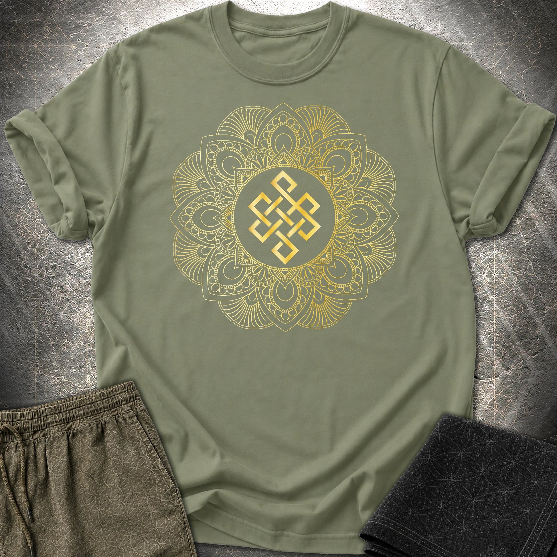 Endless Knot Mandala T-Shirt - Endless Knot Mandala T-Shirt - Military Green