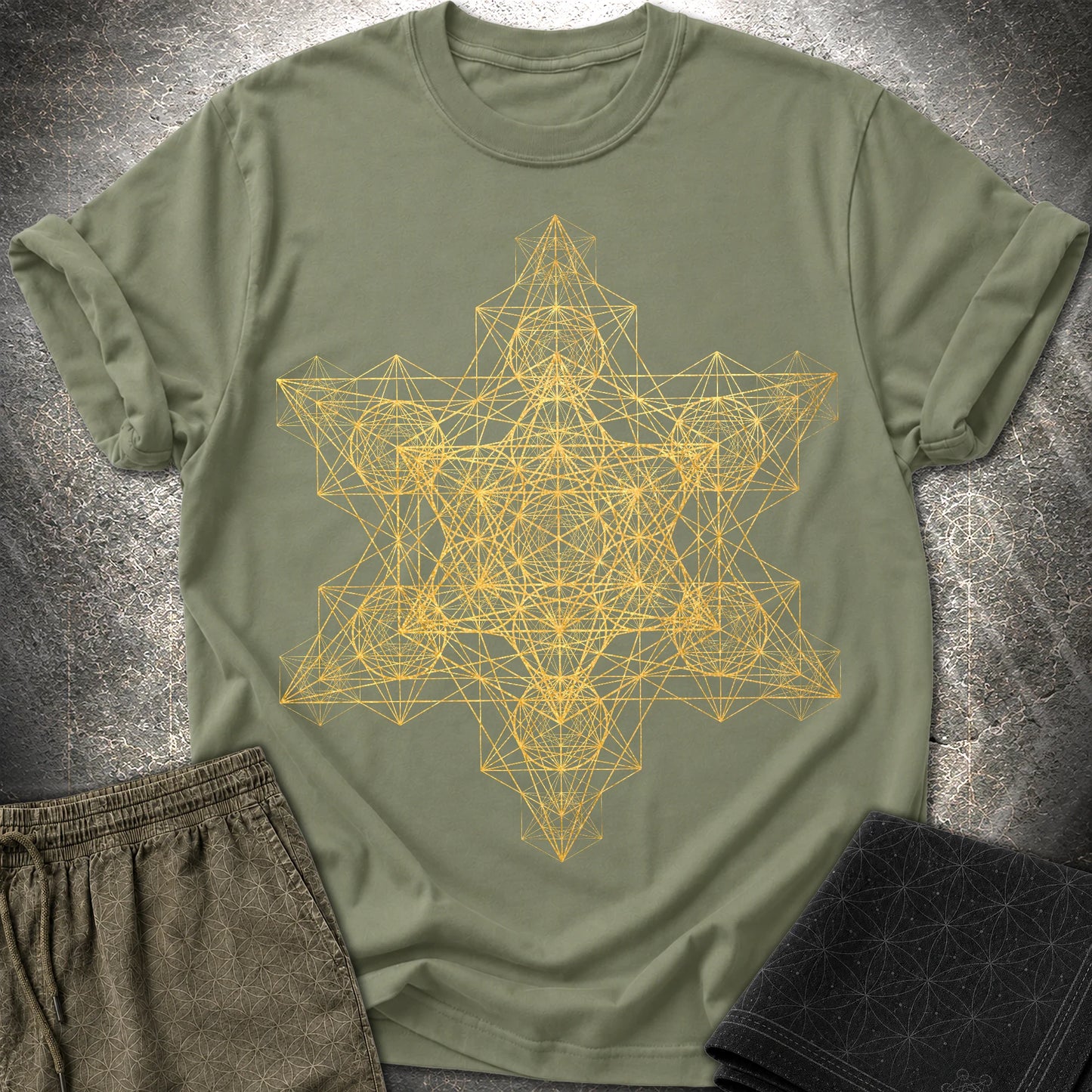 Metatron Fractal Star T-Shirt - Metatron Fractal Star T-Shirt - Military Green