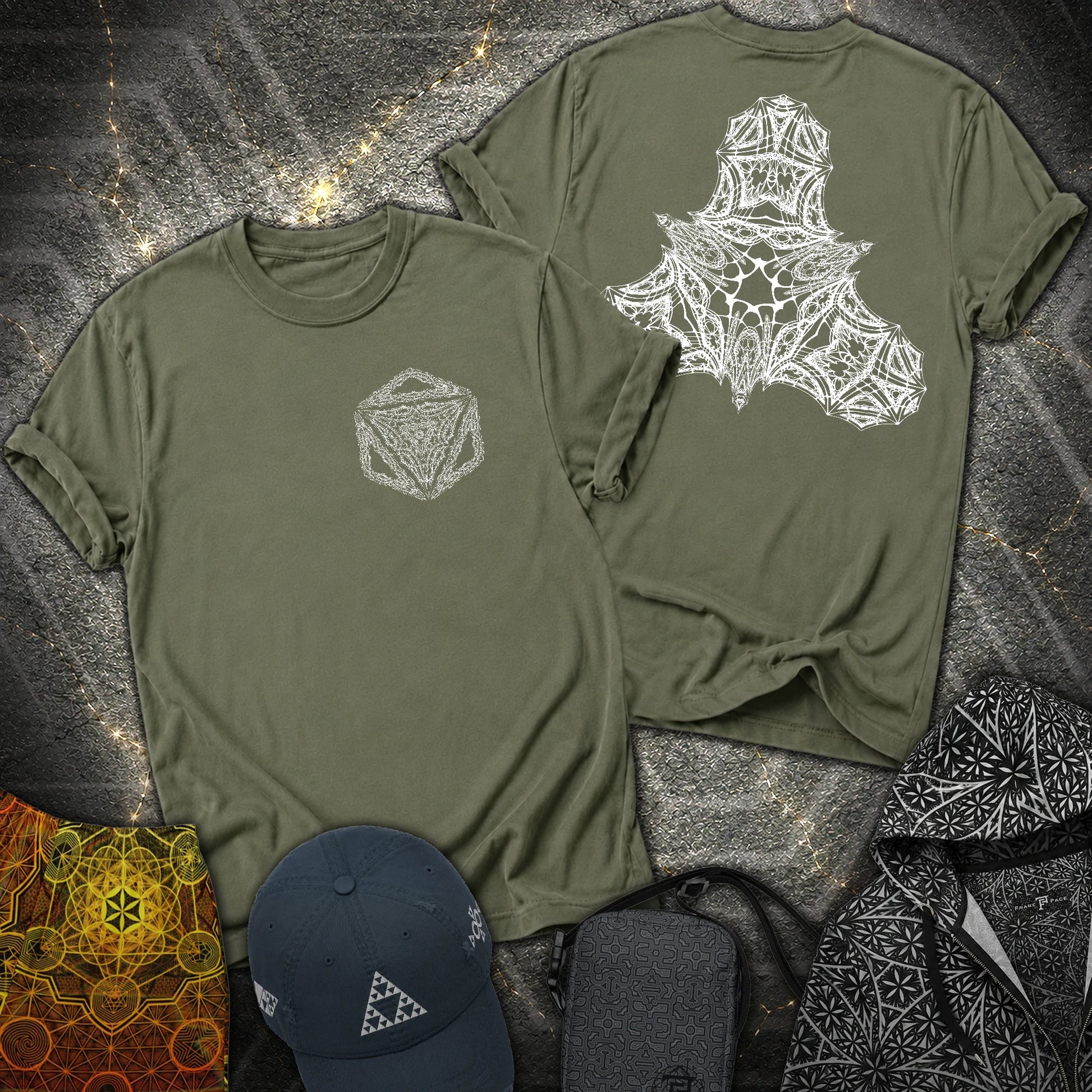 Organic Octahedron Geometry 2 Sided T-Shirt - Organic Octahedron Geometry 2 Sided T-Shirt - Military Green