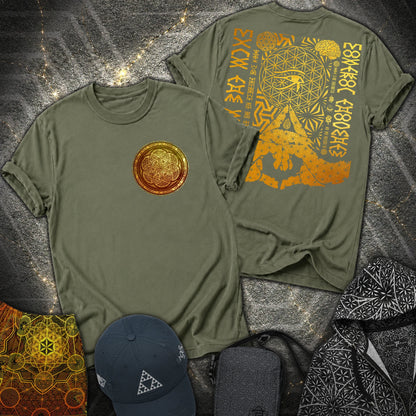 Kalesvara Mudra Seed Of Life 2 Sided T-Shirt - Kalesvara Mudra Seed Of Life 2 Sided T-Shirt - Military Green