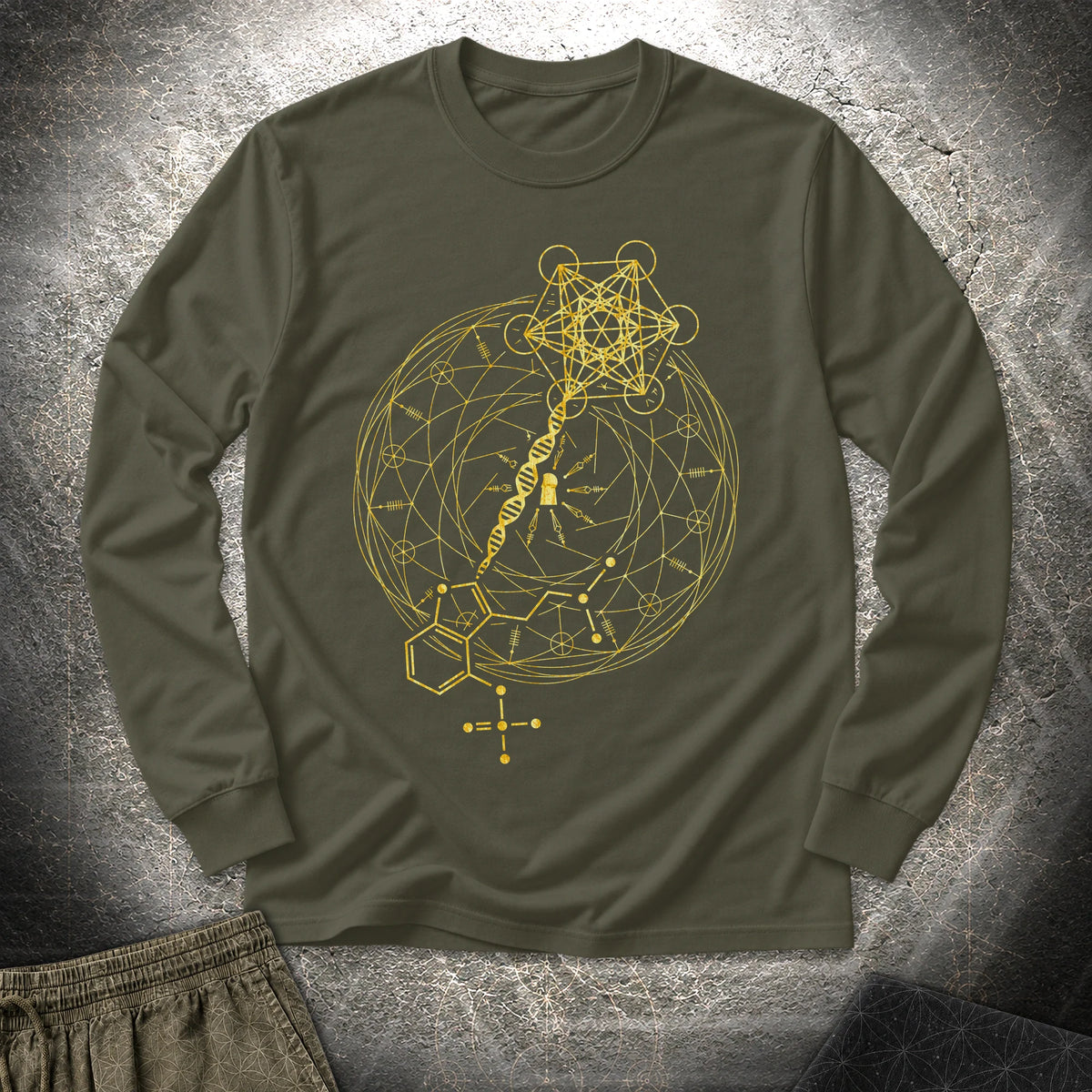 Psilocybin Key To Universe - Psilocybin Key To Universe Long Sleeve Shirt - Military Green