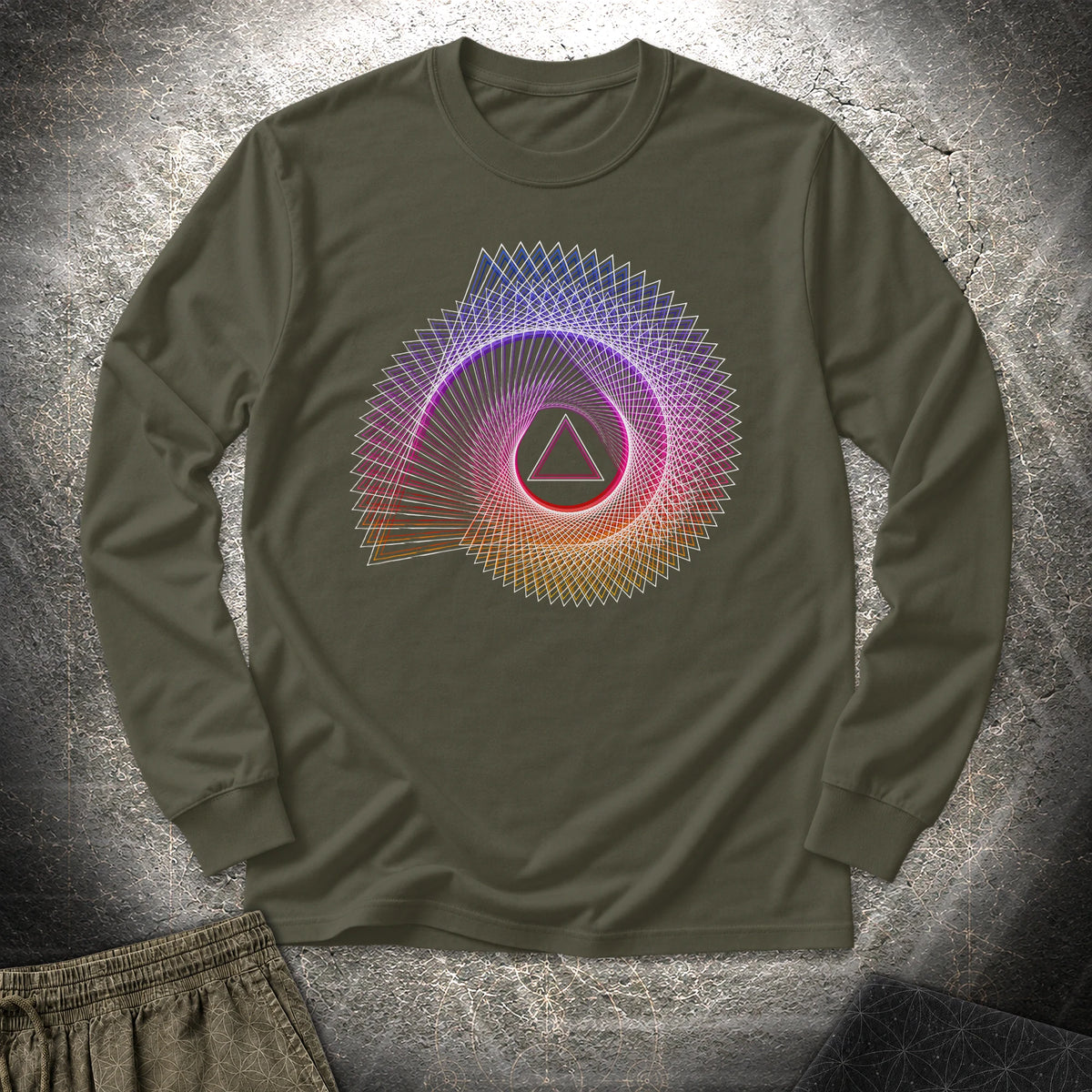 Spiralling Gradient Triangle - Spiralling Gradient Triangle Long Sleeve Shirt - Military Green