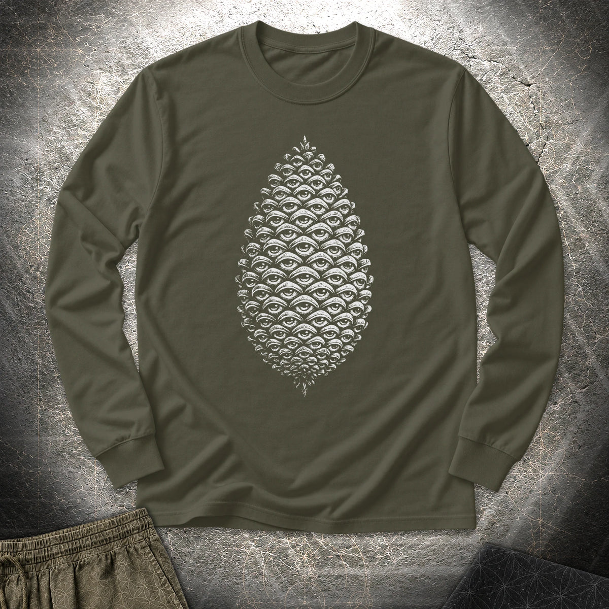 All Seeing Pinecone - All Seeing Pinecone Long Sleeve Shirt - Military Green