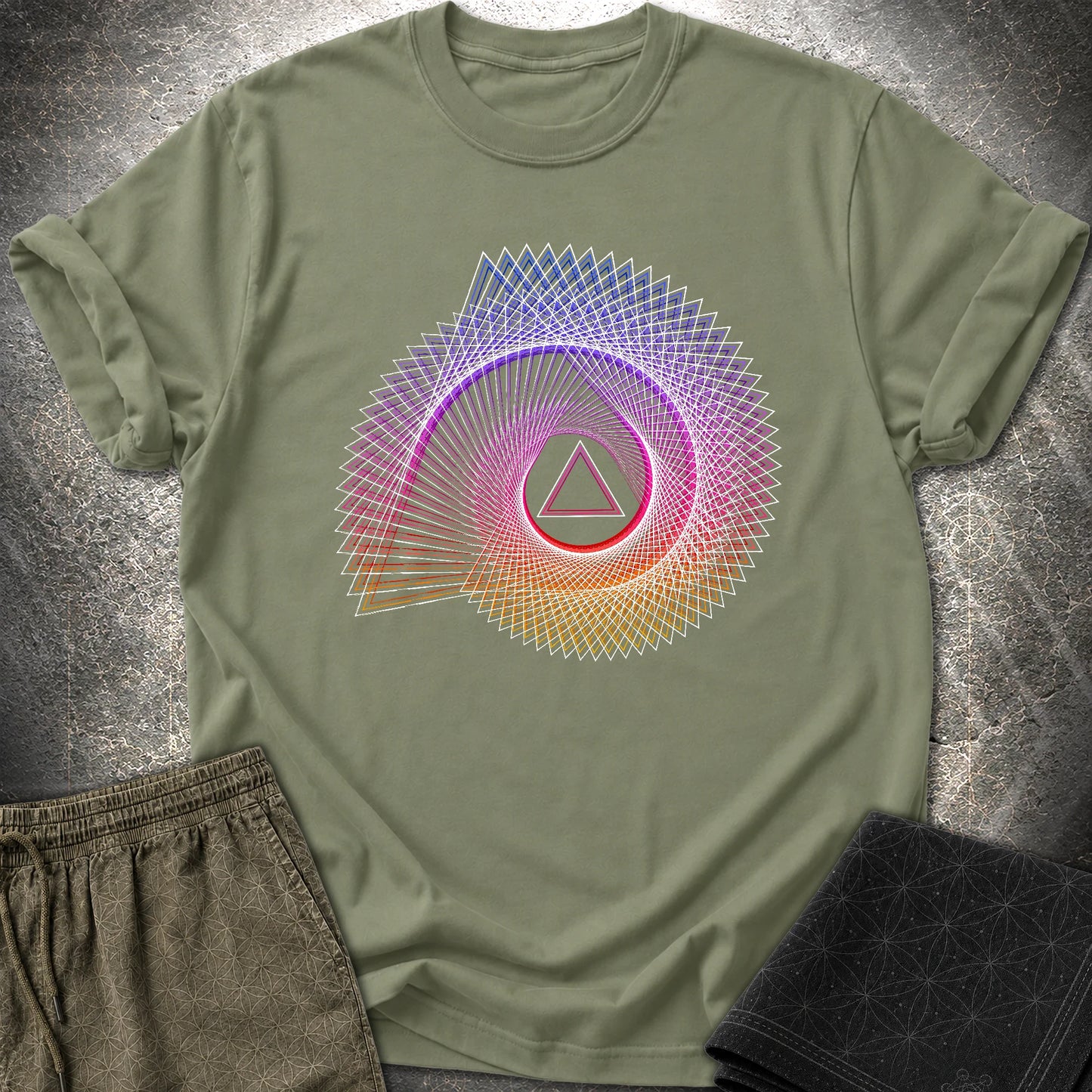 Spiralling Gradient Triangle T-Shirt - Spiralling Gradient Triangle T-Shirt - Military Green
