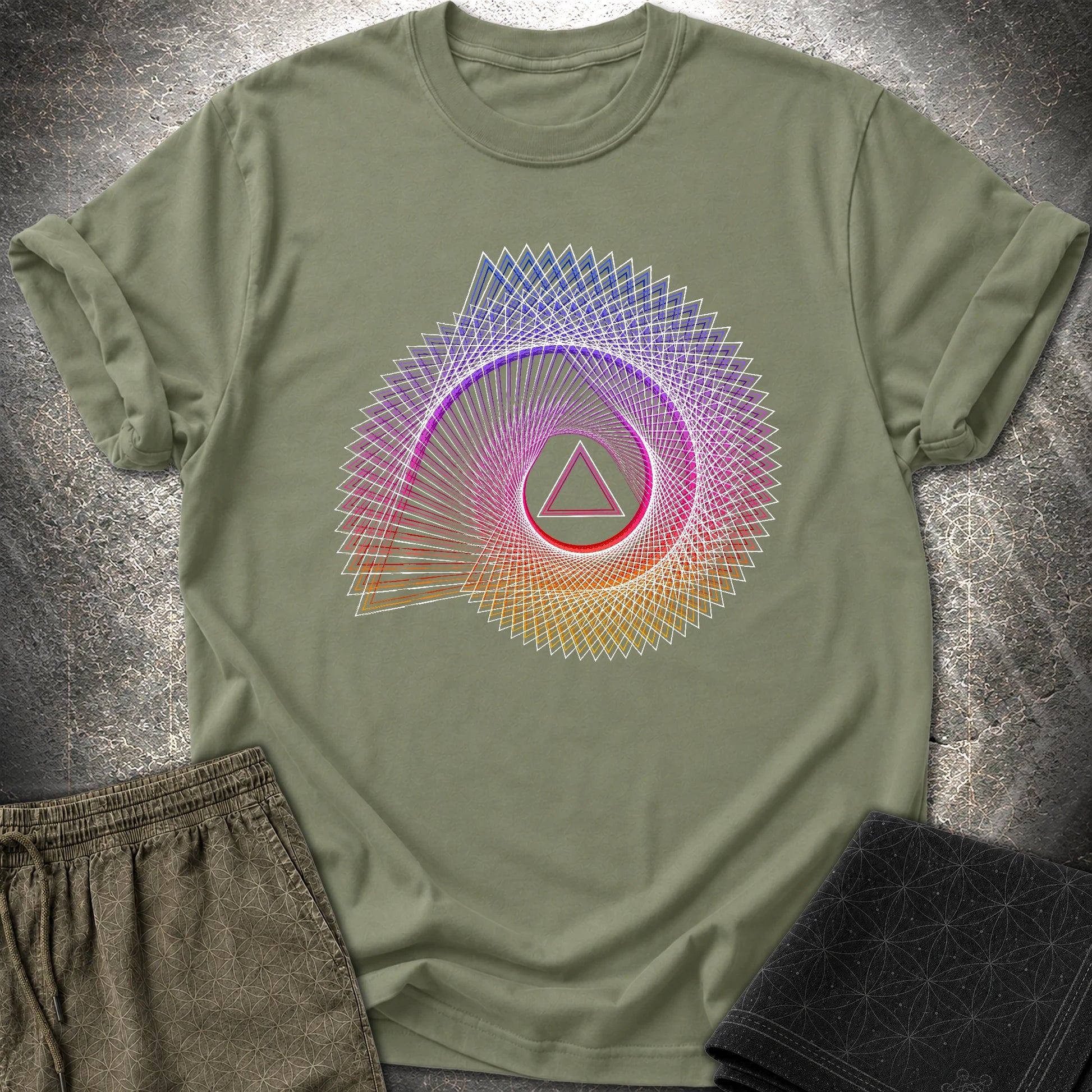 Spiralling Gradient Triangle T-Shirt - Spiralling Gradient Triangle T-Shirt - Military Green