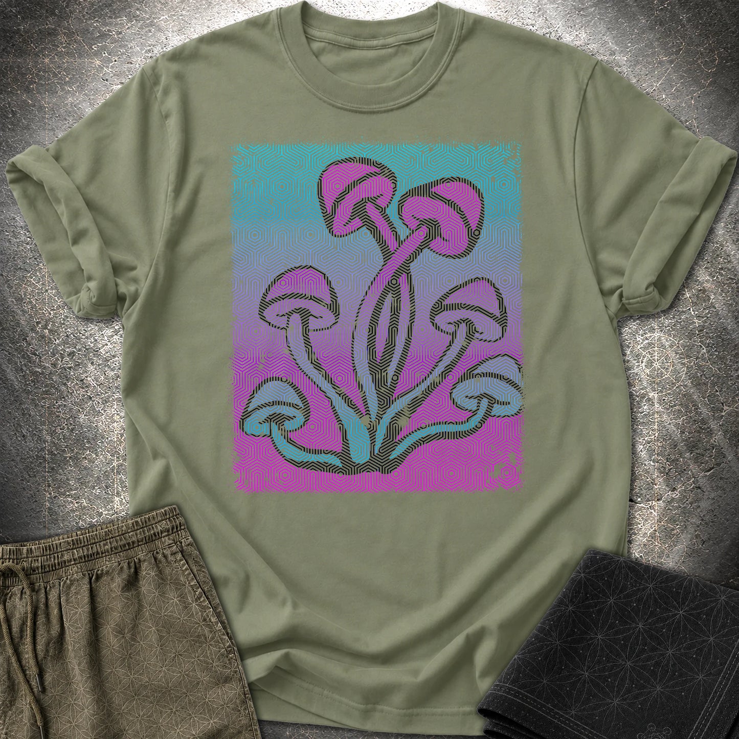 Sacred Mushrooms T-Shirt - Sacred Mushrooms T-Shirt - Military Green