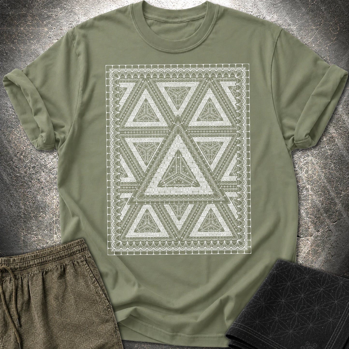 Framed Tetrahedron T-Shirt - Framed Tetrahedron T-Shirt - Military Green