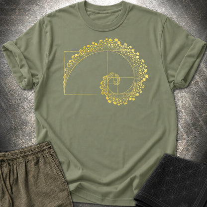 Golden Ratio Flower Spiral T-Shirt, Fibonacci Sacred Geometry Shirt, Botanical Math Graphic Tee - Golden Ratio Flower Spiral T-Shirt, Fibonacci Sacred Geometry Shirt, Botanical Math Graphic Tee - Military Green