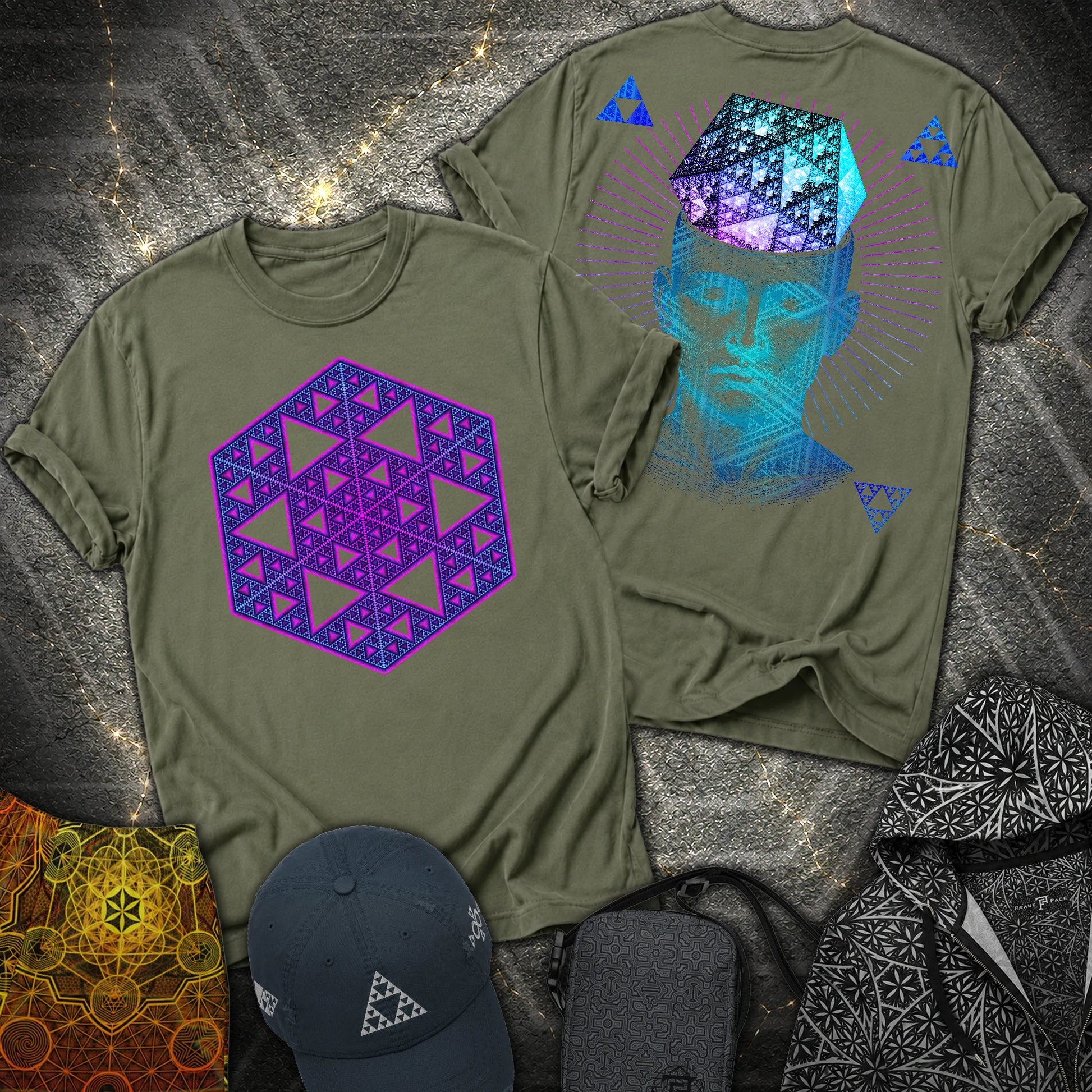 The Mathematitian Sierpinski Star 2 Sided T-Shirt - The Mathematitian Sierpinski Star 2 Sided T-Shirt - Military Green