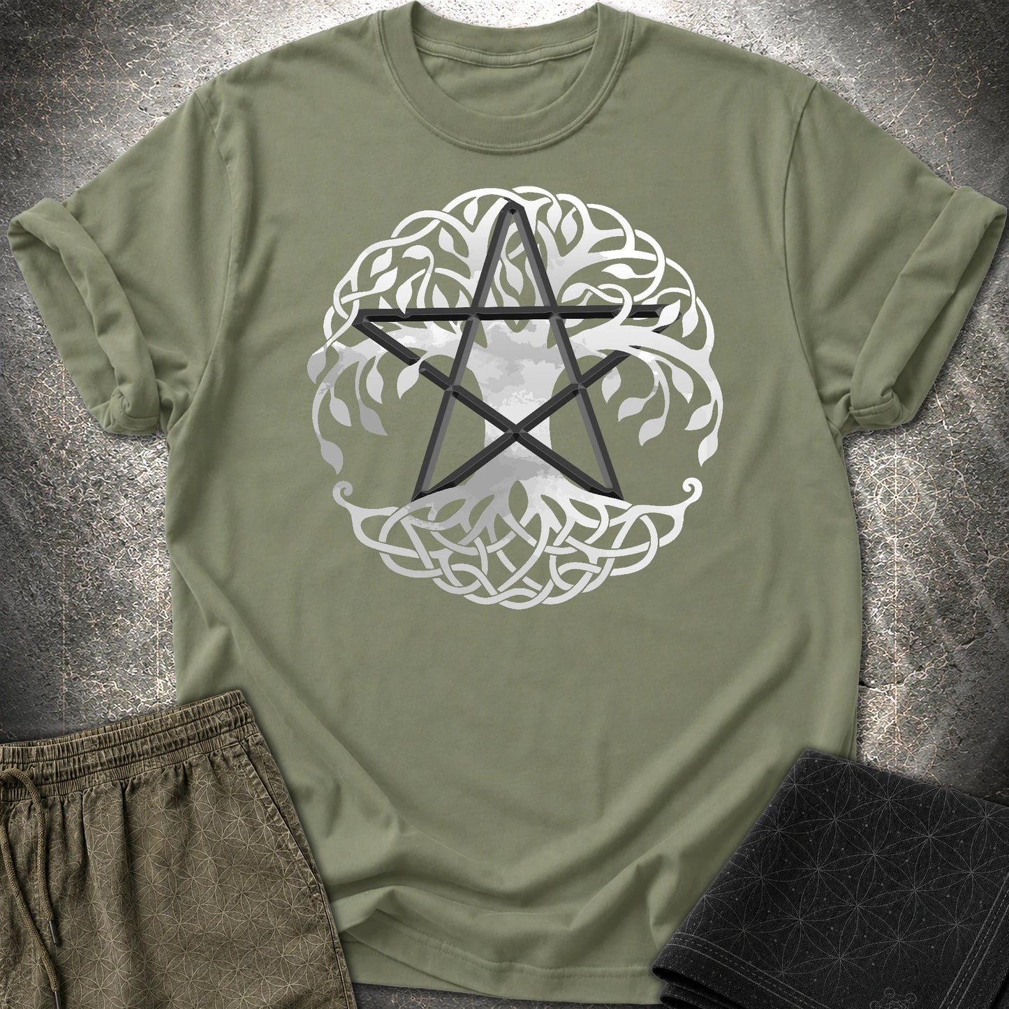 Pagan Celtic Tree Wicca T-Shirt - Pagan Celtic Tree Wicca T-Shirt - Military Green