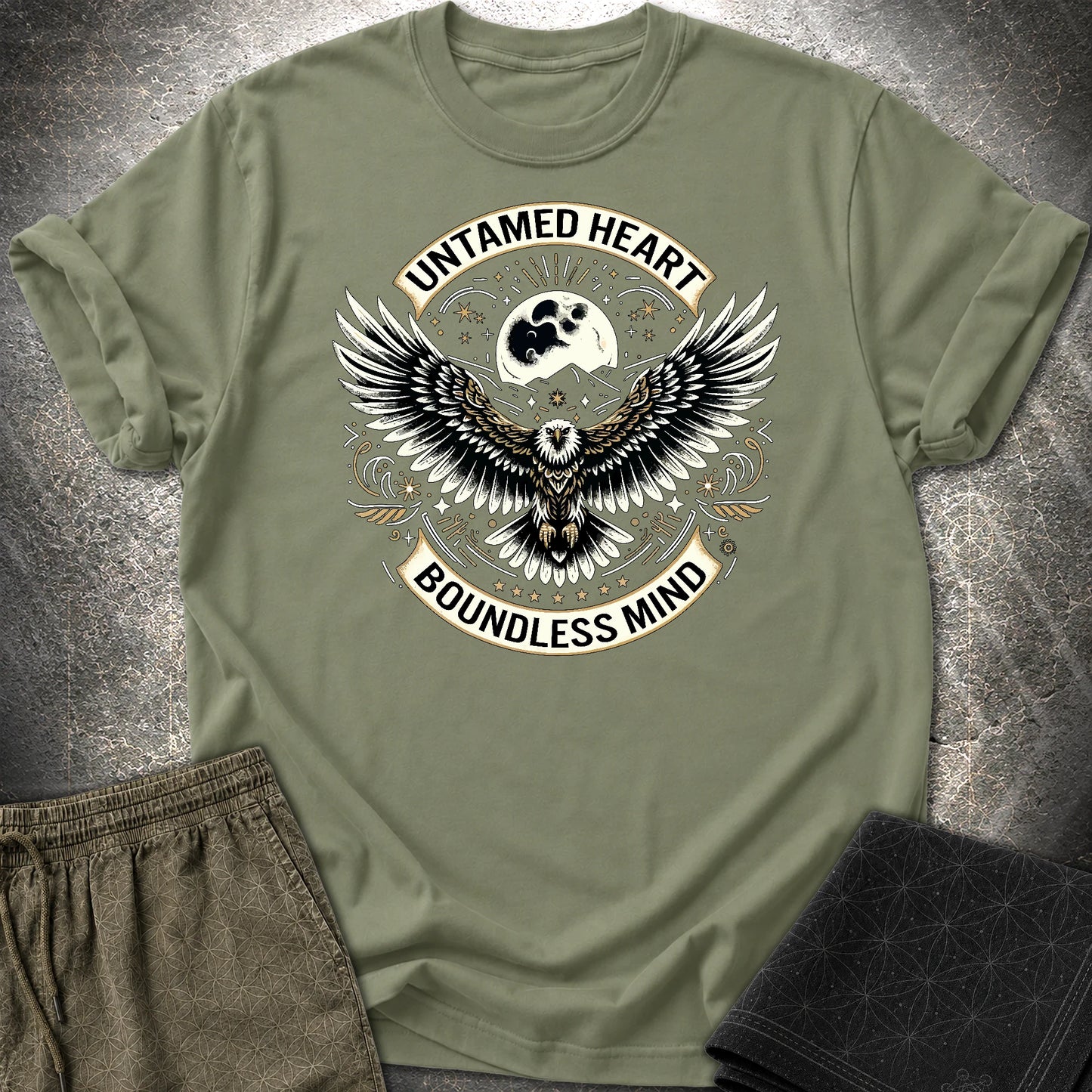 Untamed Heart Boundless Mind T-Shirt - Untamed Heart Boundless Mind T-Shirt - Military Green