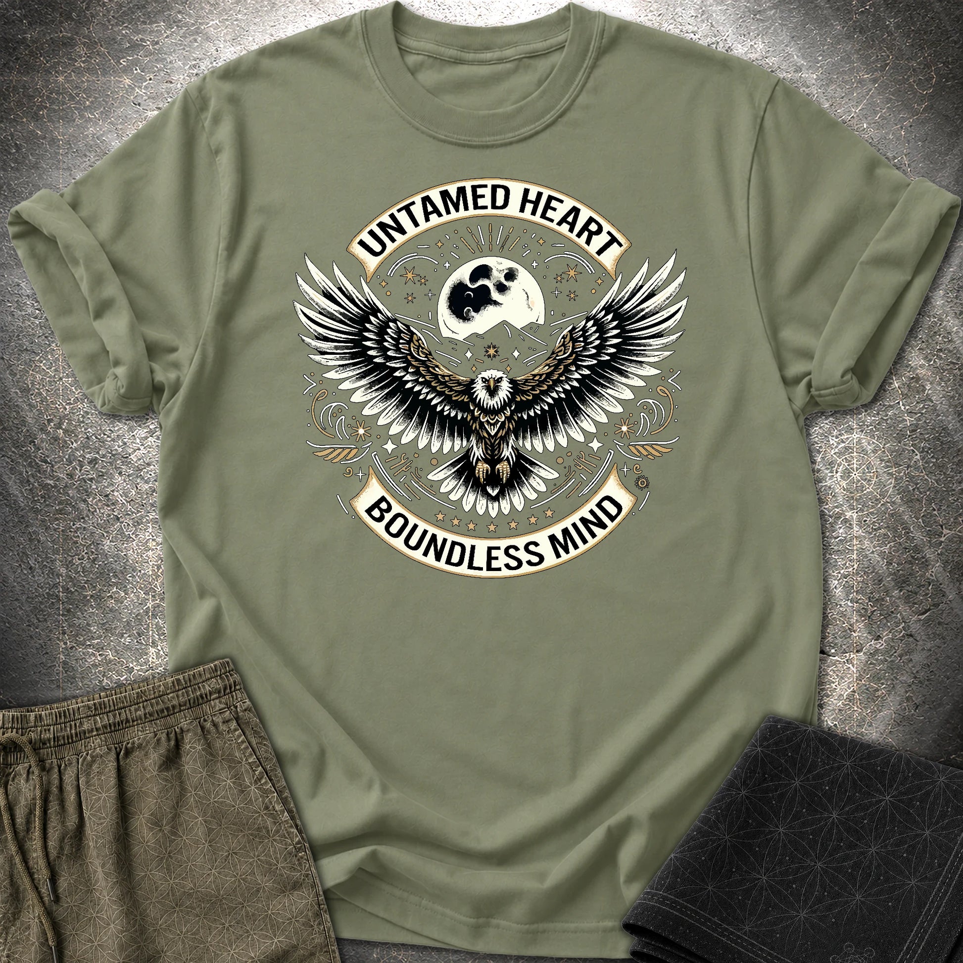 Untamed Heart Boundless Mind T-Shirt - Untamed Heart Boundless Mind T-Shirt - Military Green