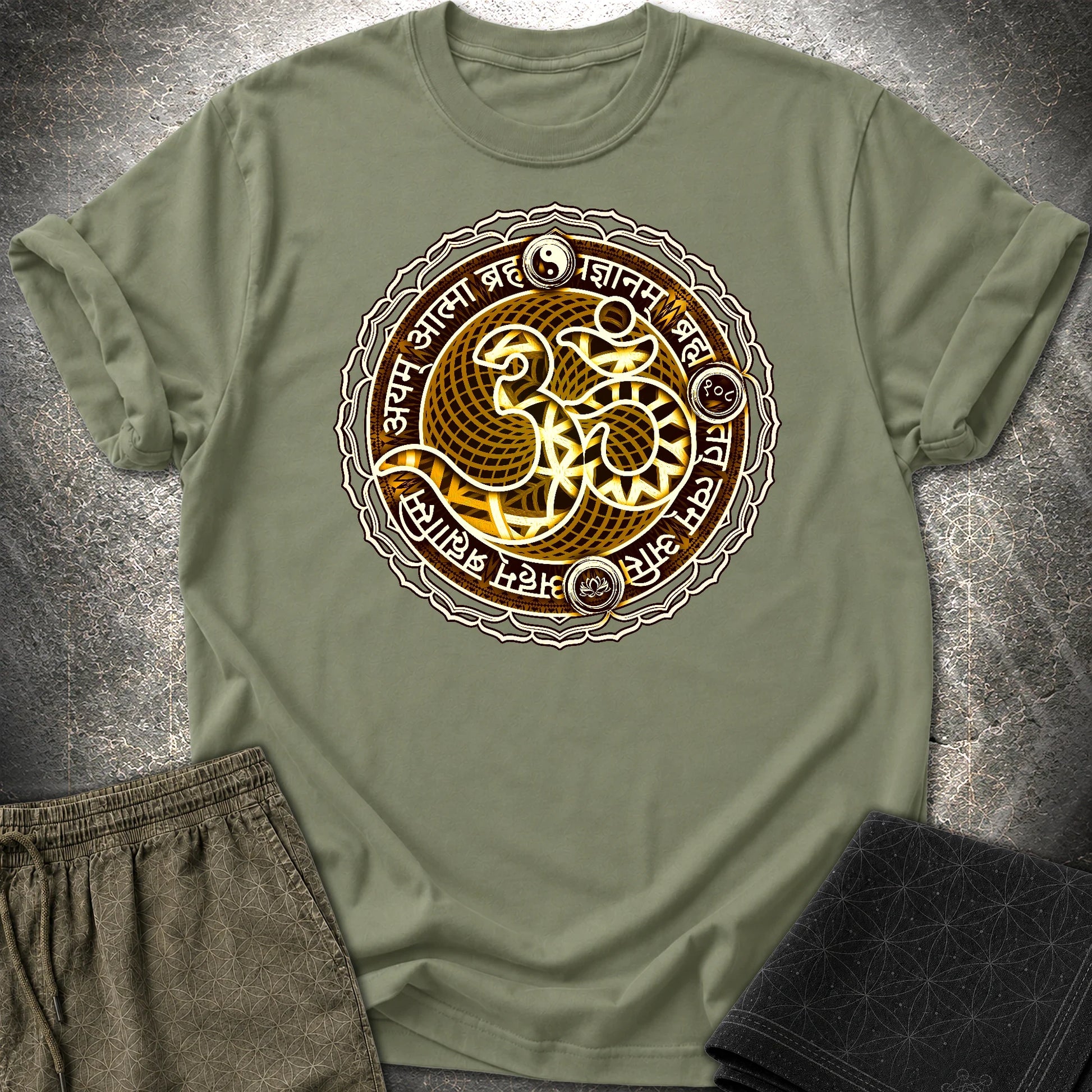 Ohm Sacred Sanskrit T-Shirt - Ohm Sacred Sanskrit T-Shirt - Military Green